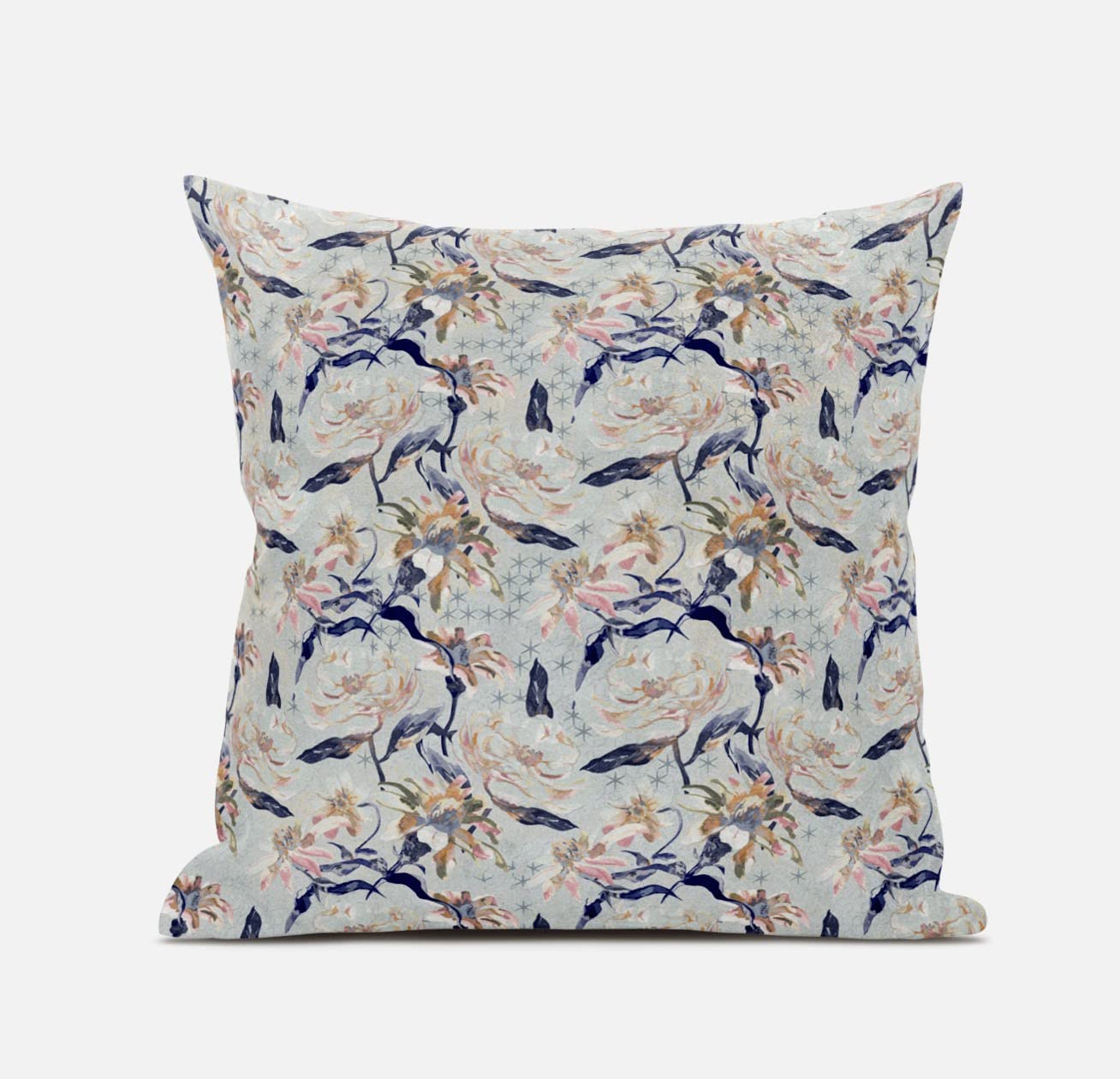 HomeRoots Gray Purple Indigo 20' Light Blue Indigo Roses Zippered Suede Throw Pillow