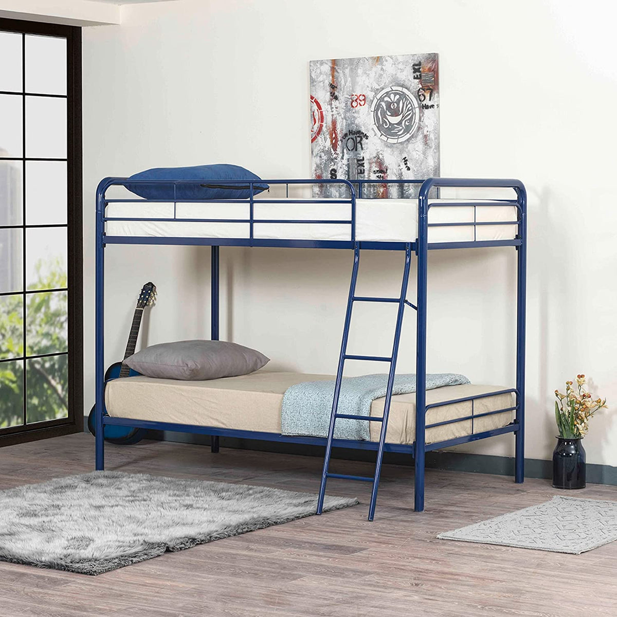 Better Home Products Modern Metal Bunk Bed (Blue, Twin/Twin)