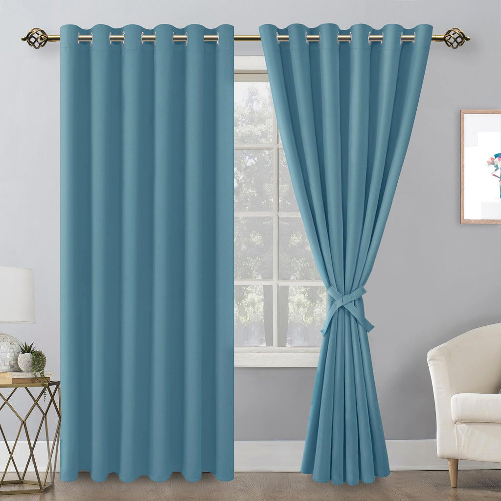 Hiasan Room Darkening Curtains For Bedroom, 70 X 84 Inches - Thermal Insulated & Energy Saving Window Drapes For Living Room/Dorm Room, Set Of 2 Panels Sewn With Tiebacks, Stone Blue