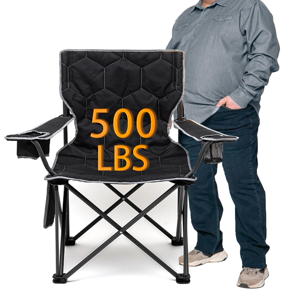 Sunnyfeel Xl Oversized Camping Chair, Folding Camp Chairs For Adults Heavy Duty Big Tall 500 Lbs, Padded Portable Quad Arm Lawn Chair With Pocket For Outdoor/Picnic/Beach/Sports