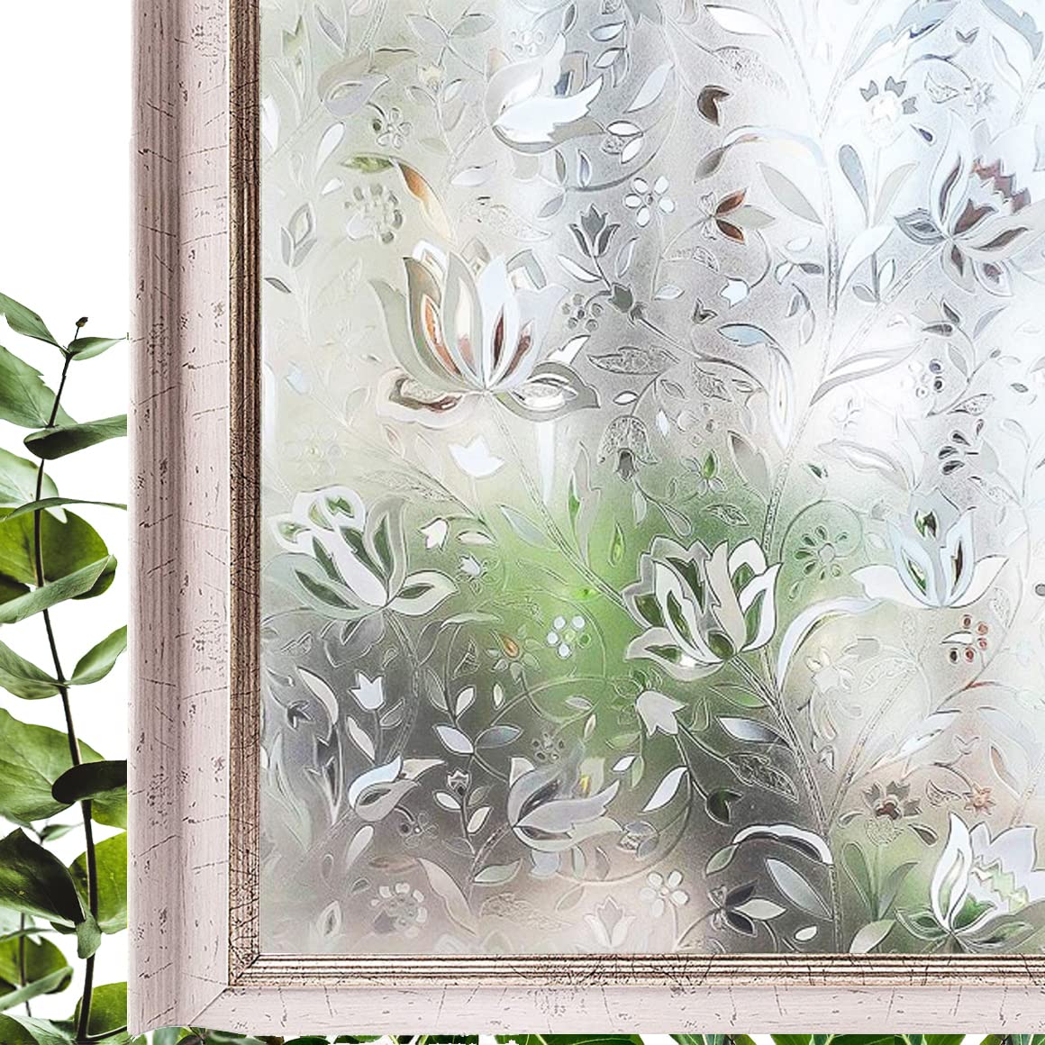 Hoonng Window Privacy Film for Glass, Tulip Removable Static Film, 17.5x118.1 Inch
