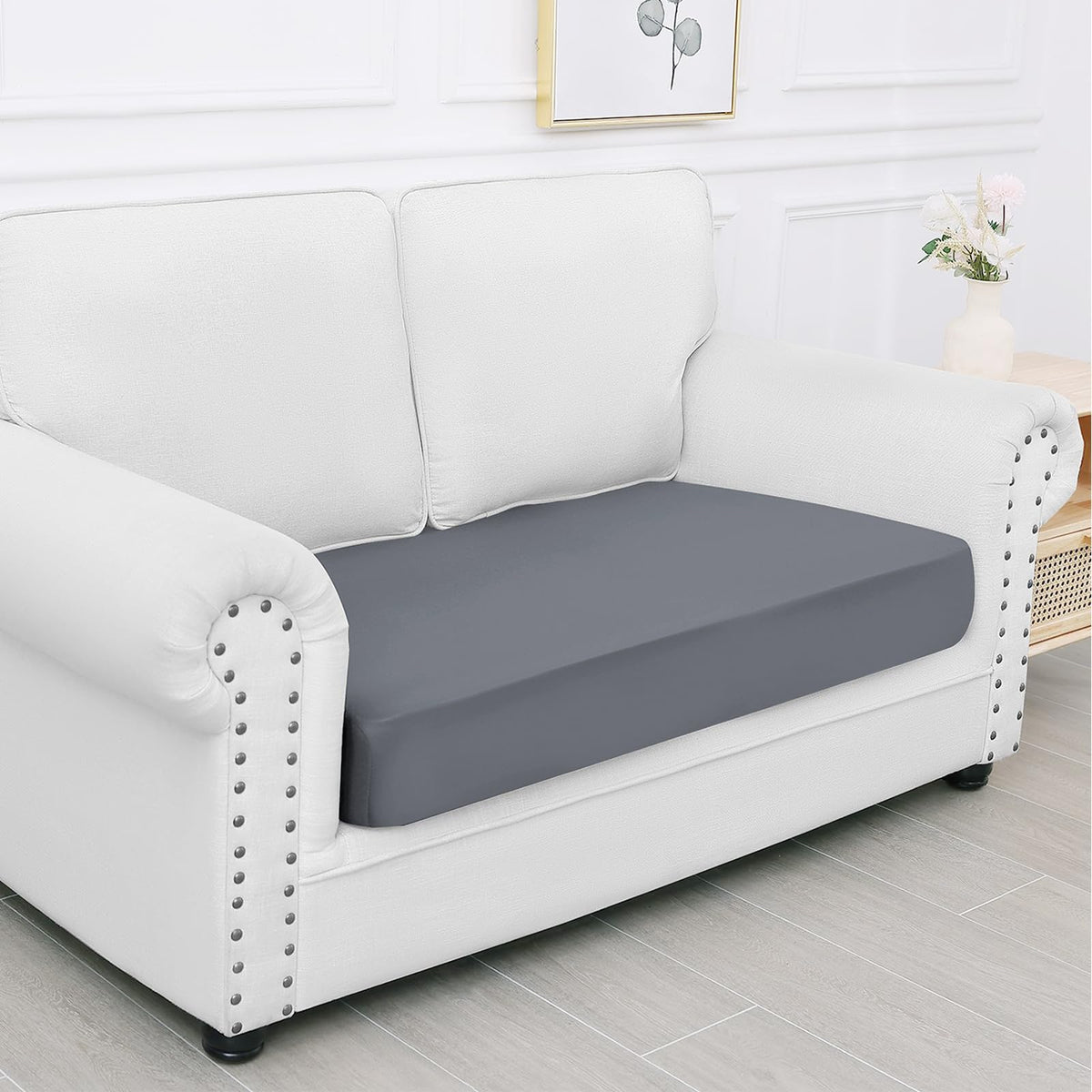 Smiry Waterproof Couch Cushion Covers, Stretch Washable Sofa Cushion Cover, Soft Sofa Slipcover Elastic Non-Slip Furniture Protector For Pets, Kid (Medium, Dark Grey)