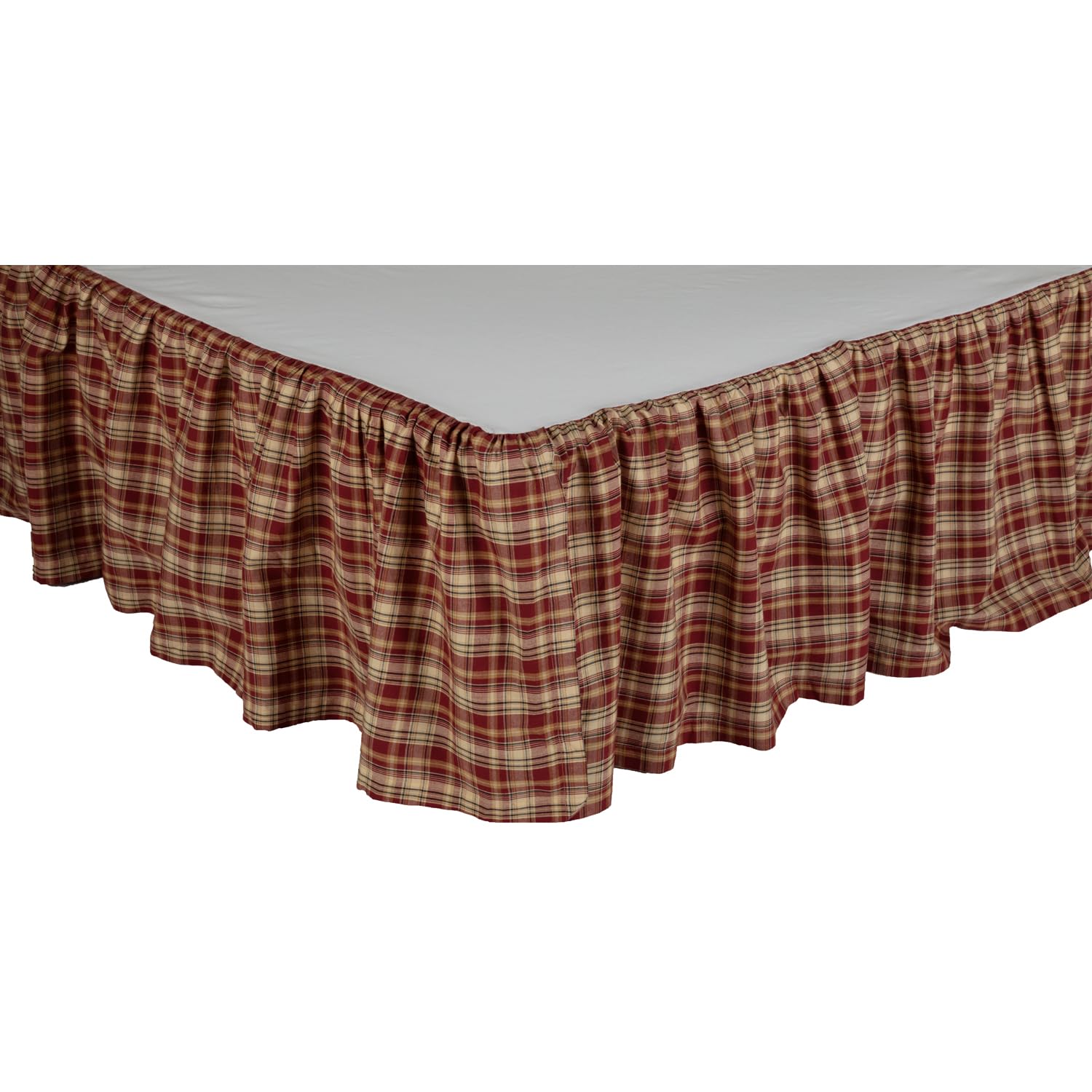Vhc Vhc Brands Beckham Plaid King Bed Skirt 78X80X16 Country Rustic Bedding Accessory, Rust Red And Tan