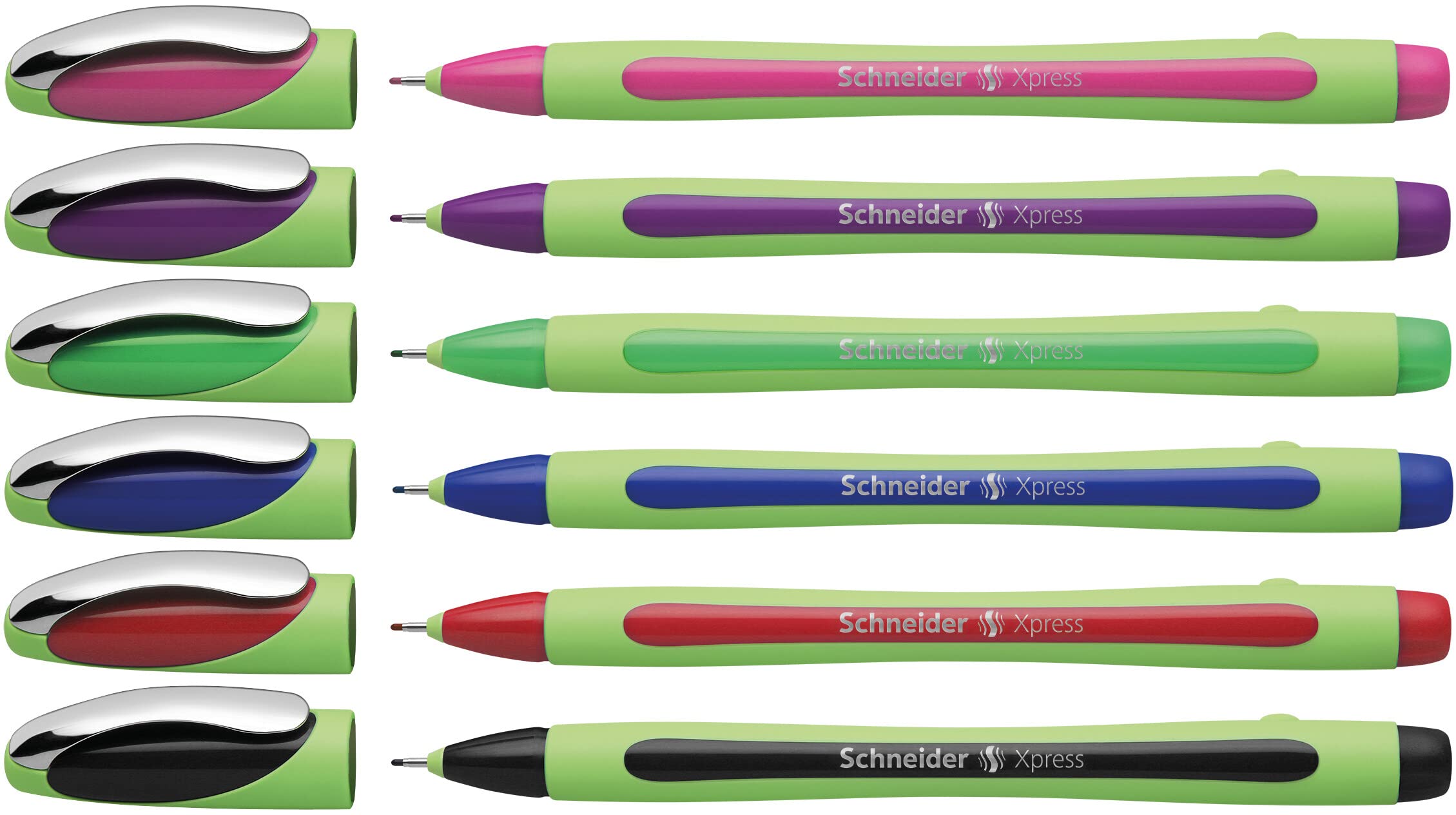 Schneider Xpress Premium Fineliner, 0.8 Mm Porous Point, Light Green Barrel, Assorted Ink Colors, Wallet Of 6 Pens: Black, Red,