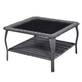 Rilyson Patio Tables Outdoor Coffee Table - Wicker Rattan Coffee Tables With 2-Tier Storage Shelf Glass Top For Proch Deck Balco