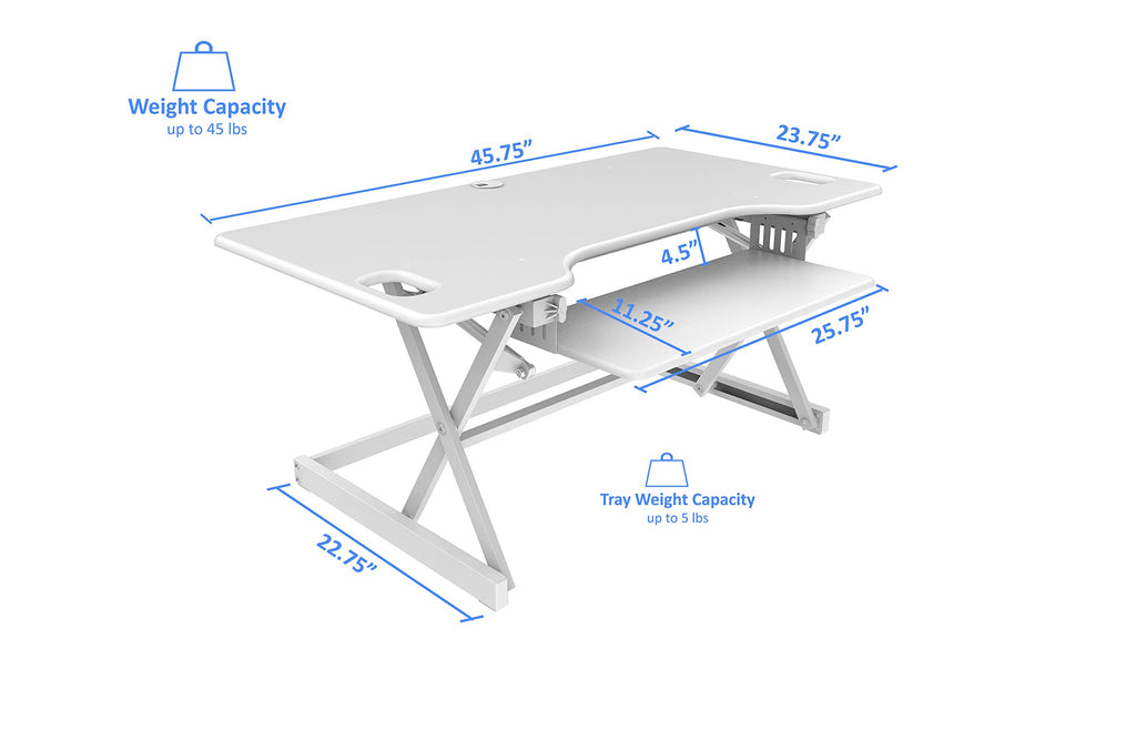 Rocelco 46" Large Height Adjustable Standing Desk Converter with Triple Monitor Mount BUNDLE - Quick Sit Stand Up Computer Workstation Riser - Retractable Keyboard Tray - White (R DADRW-46-DM3)