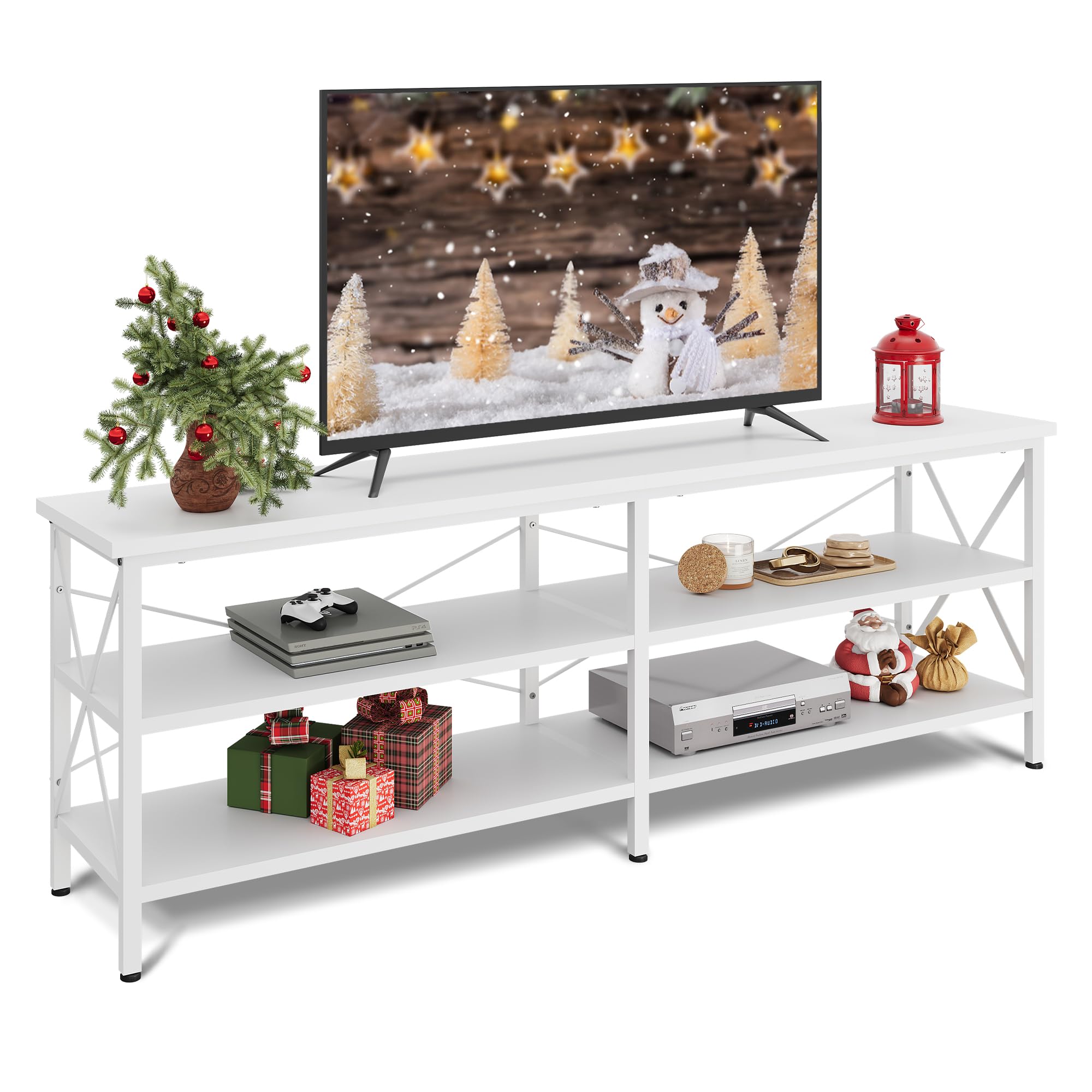 Wlive Tv Stand Up To 70 Inch Tv, 63' Entertainment Center, Tv Media Console With 3-Tier Storage Shelves For Living Room And Bedroom, White