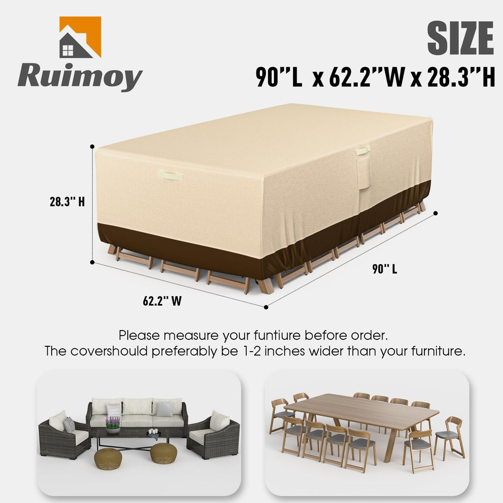 Ruimoy Patio Furniture Covers, Outdoor Furniture Cover Waterproof, General Purpose, Outside Table And Chair Covers, Heavy Duty 600D (90 Inch L X 62.2 Inch W X 28.3 Inch H)-Brown