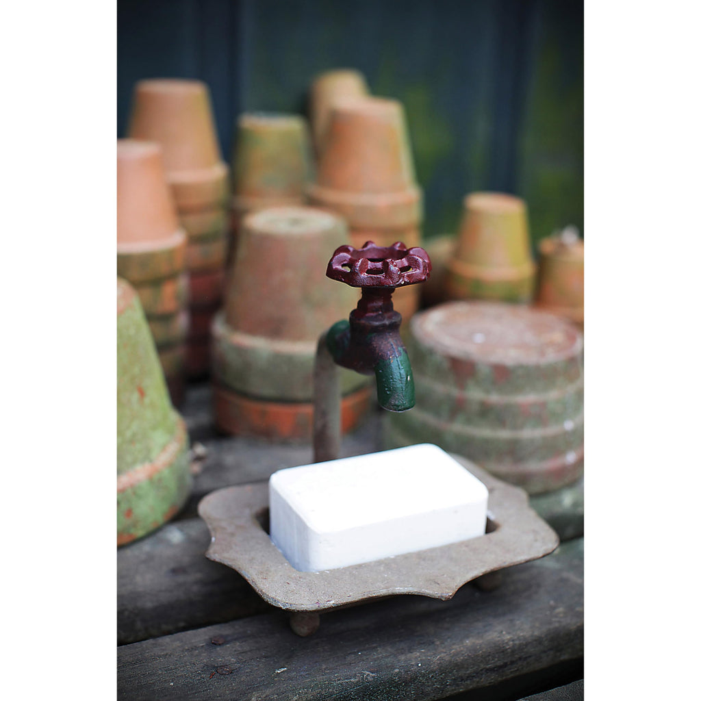 Creative Co-Op Rustic Metal Soap Dish With-Faucet