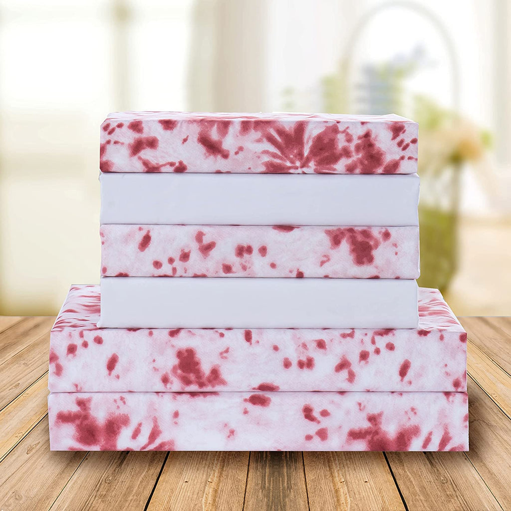 Elegant Comfort Aria Tie-Dye 4-Piece Sheet Set, 1500 Premium Hotel Quality Microfiber, Spiral Tie-Dye, Soft, Fade And Wrinkle Resistant, Fitted Sheet With Smart Pockets, 4Pc Tie-Dye Twin Xl, Burgundy