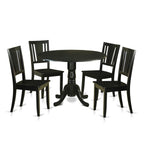 East West Furniture DLDU5-BLK-W 5 Piece Dining Table Set for 4 Includes a Round Kitchen Table with Dropleaf and 4 Dinette Chairs, 42x42 Inch, Black
