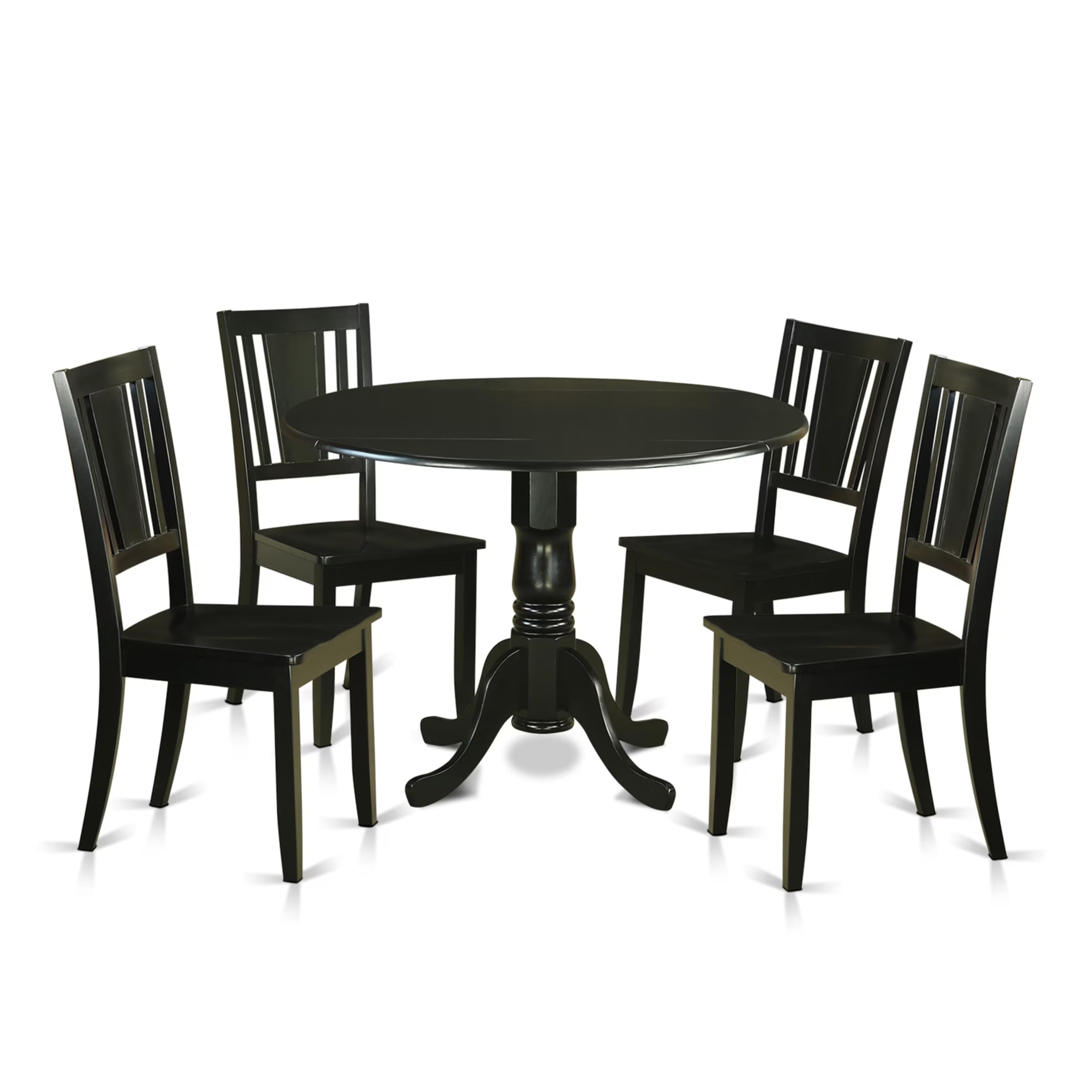 East West Furniture DLDU5-BLK-W 5 Piece Dining Table Set for 4 Includes a Round Kitchen Table with Dropleaf and 4 Dinette Chairs, 42x42 Inch, Black