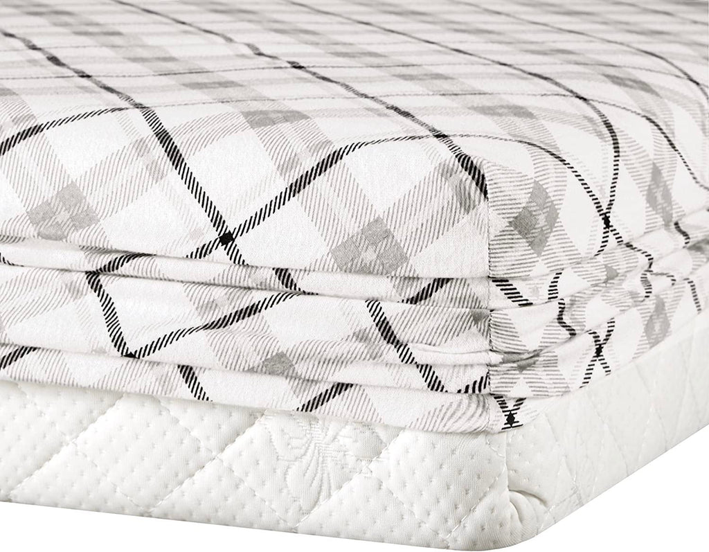Comfort Spaces Cotton Flannel Breathable Warm Deep Pocket Sheets With Pillow Case Bedding, Cal King, Grey Plaid 4 Piece