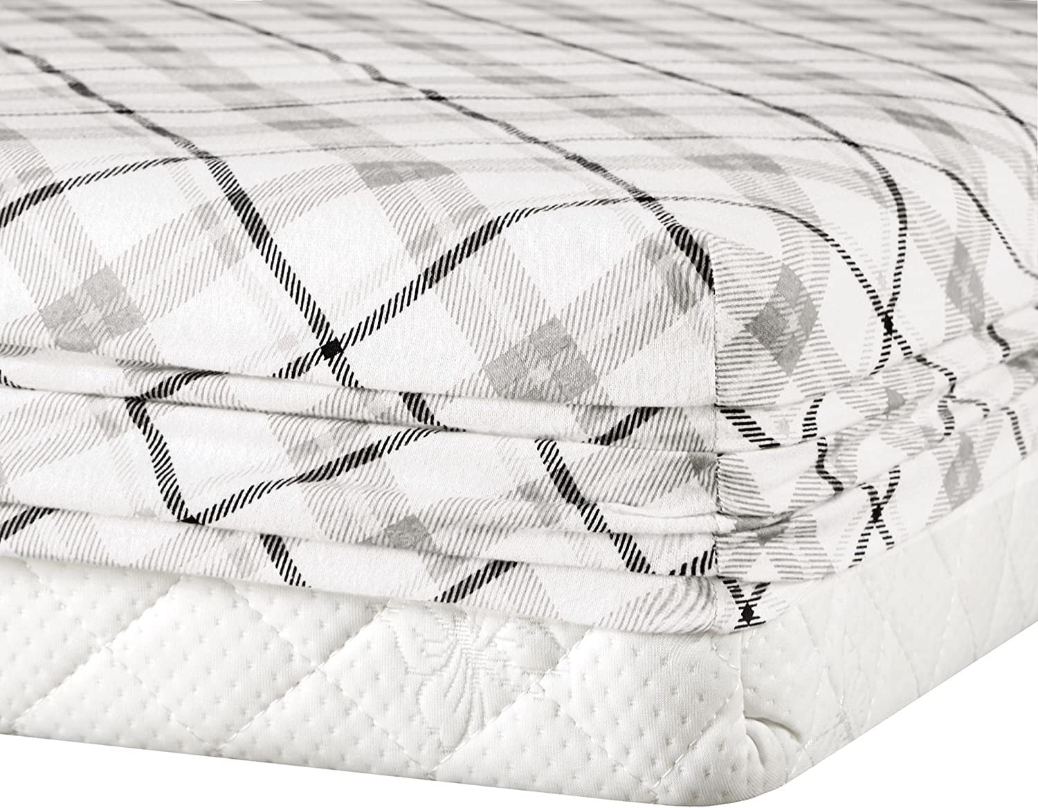 Comfort Spaces Cotton Flannel Breathable Warm Deep Pocket Sheets With Pillow Case Bedding, Cal King, Grey Plaid 4 Piece