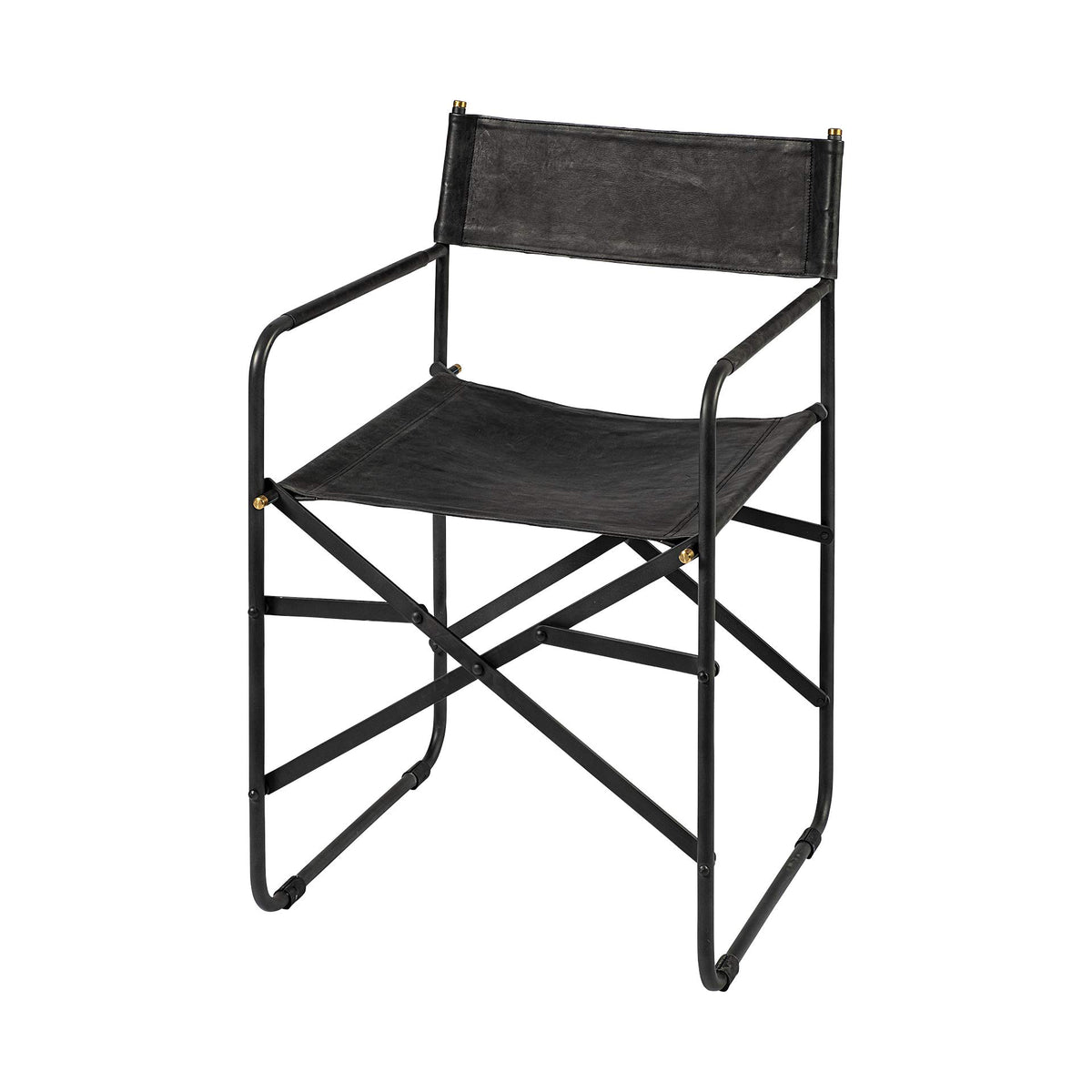 HomeRoots Black Leather with Black Iron Frame Dining Chair