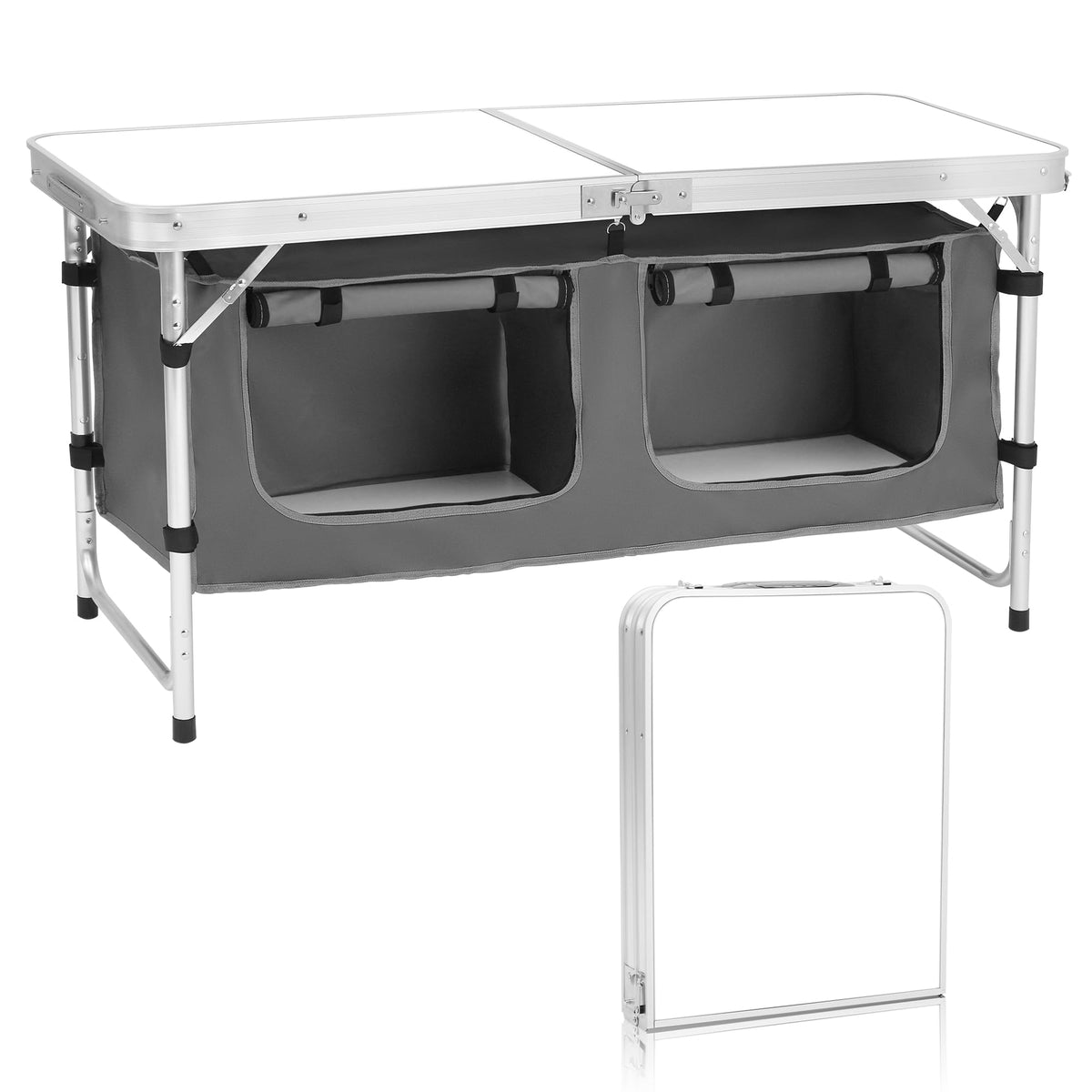 Camp Field Camping Folding Aluminum Table With Adjustable Legs For Outdoor Travel Beach, Backyards, Bbq, Party And Picnic Foldable Table, White