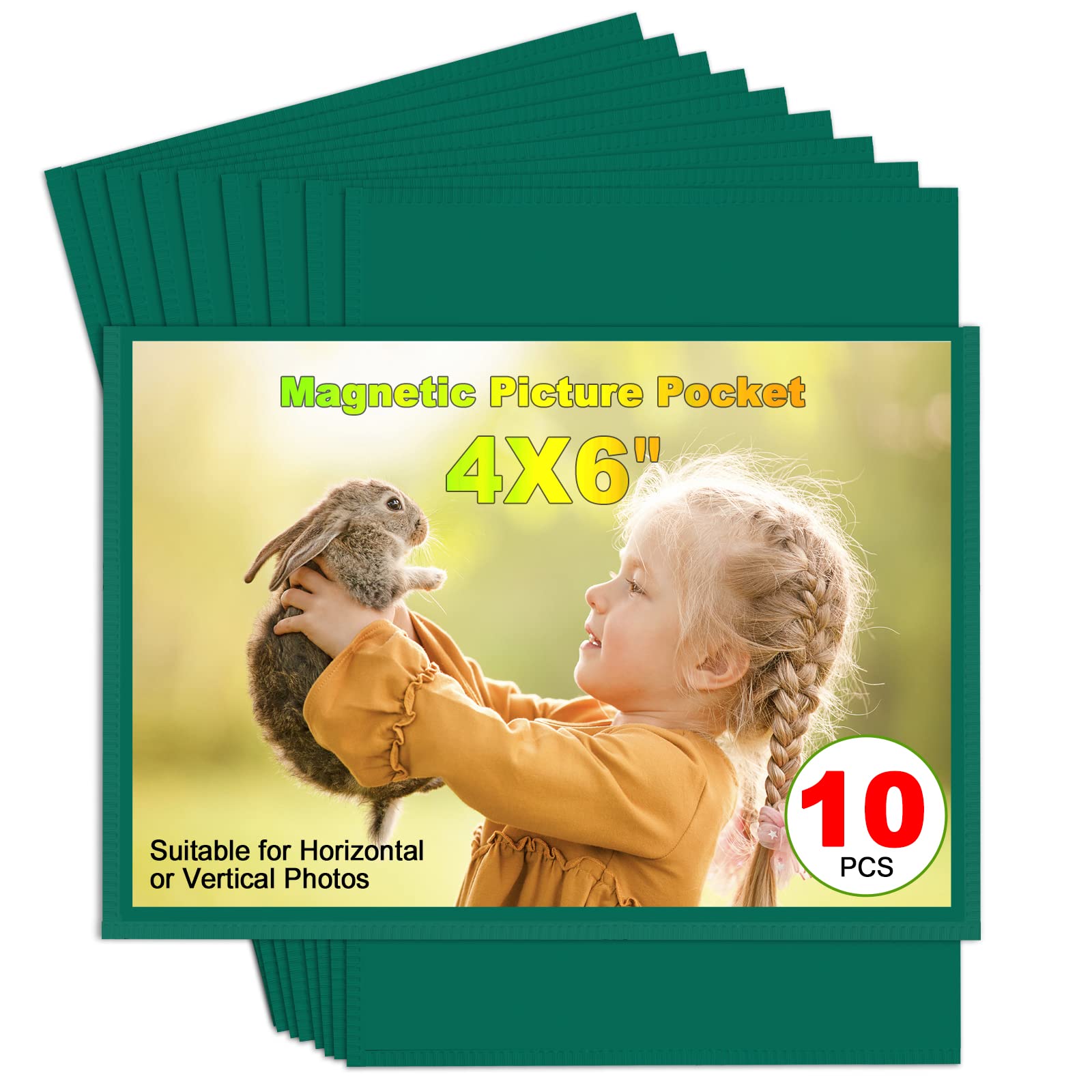 CHUNNIAO Green Magnetic Picture Frame 4X6 for Refrigerator 10 Pack,Photo Magnets Sleeves