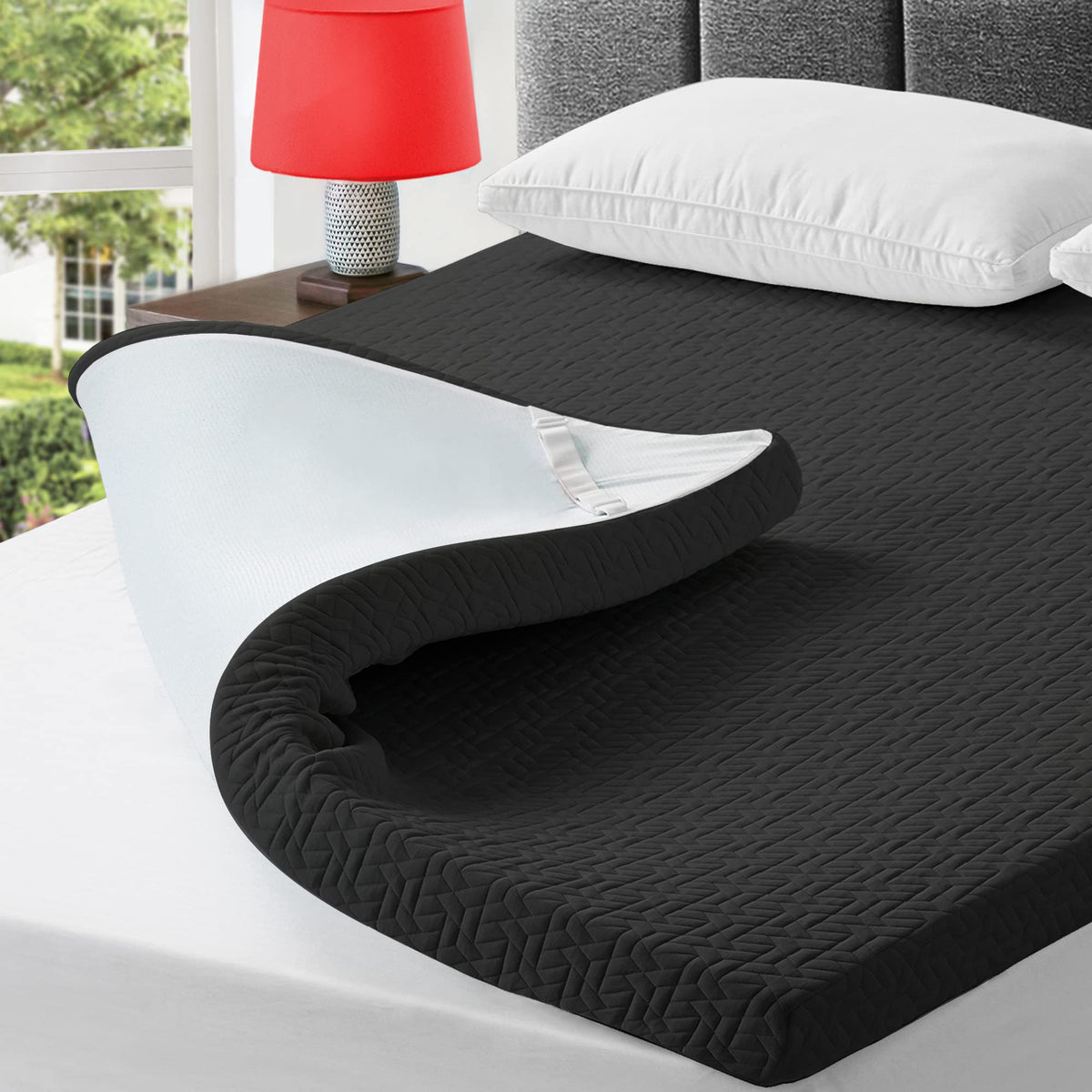 Bedluxury 3 Inch California King Size Mattress Topper Gel Memory Foam, High Density Soft Foam Mattress Pad Cover, Bed Topper Wit