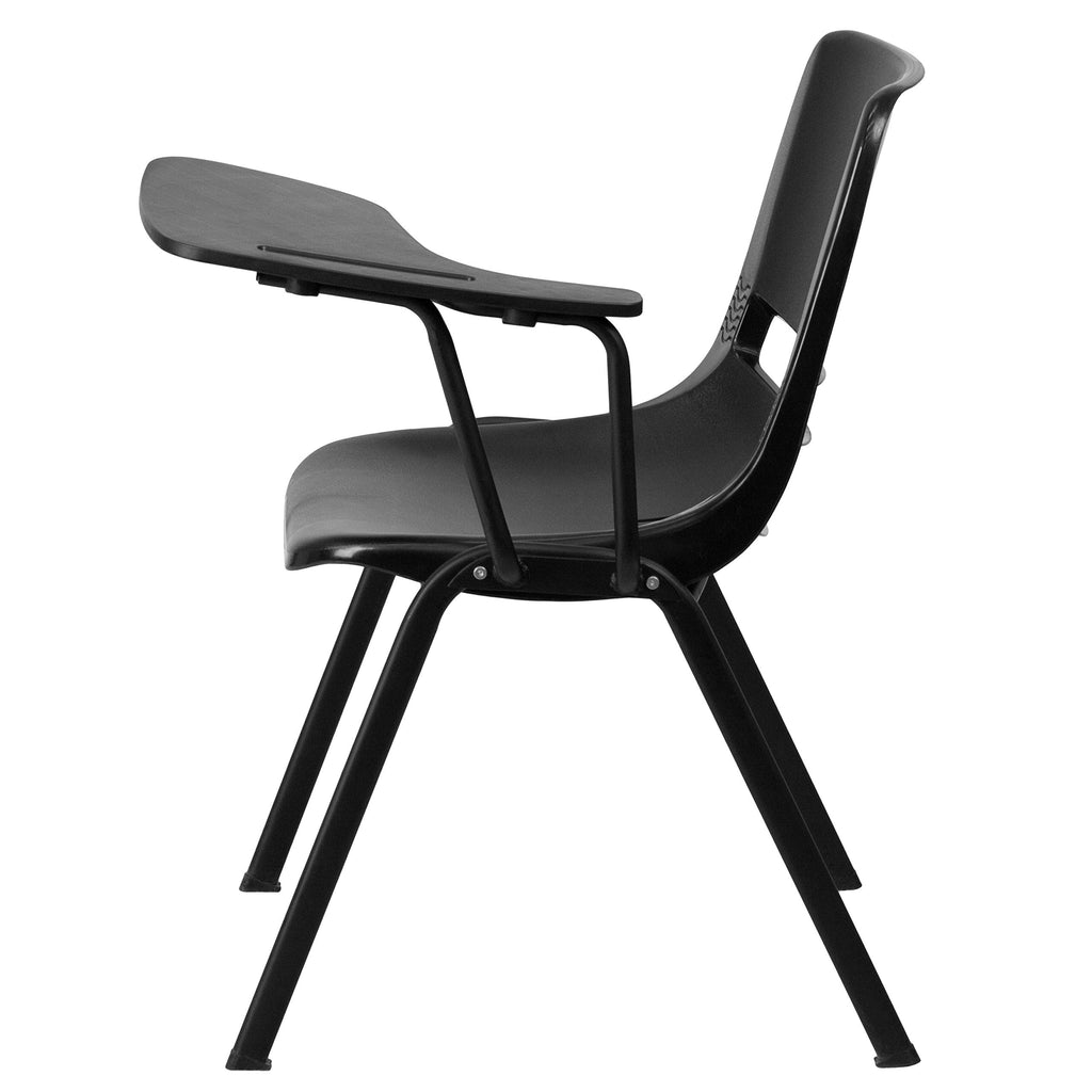 Flash Furniture Black Ergonomic Shell Chair with Left Handed Flip-Up Tablet Arm