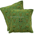 Dk Homewares Gold Thread Ari Embroidered Cotton Sofa Diwan Cushion Covers 16 Inch X 16 Inch Living Room Decor Sequins Elephant E
