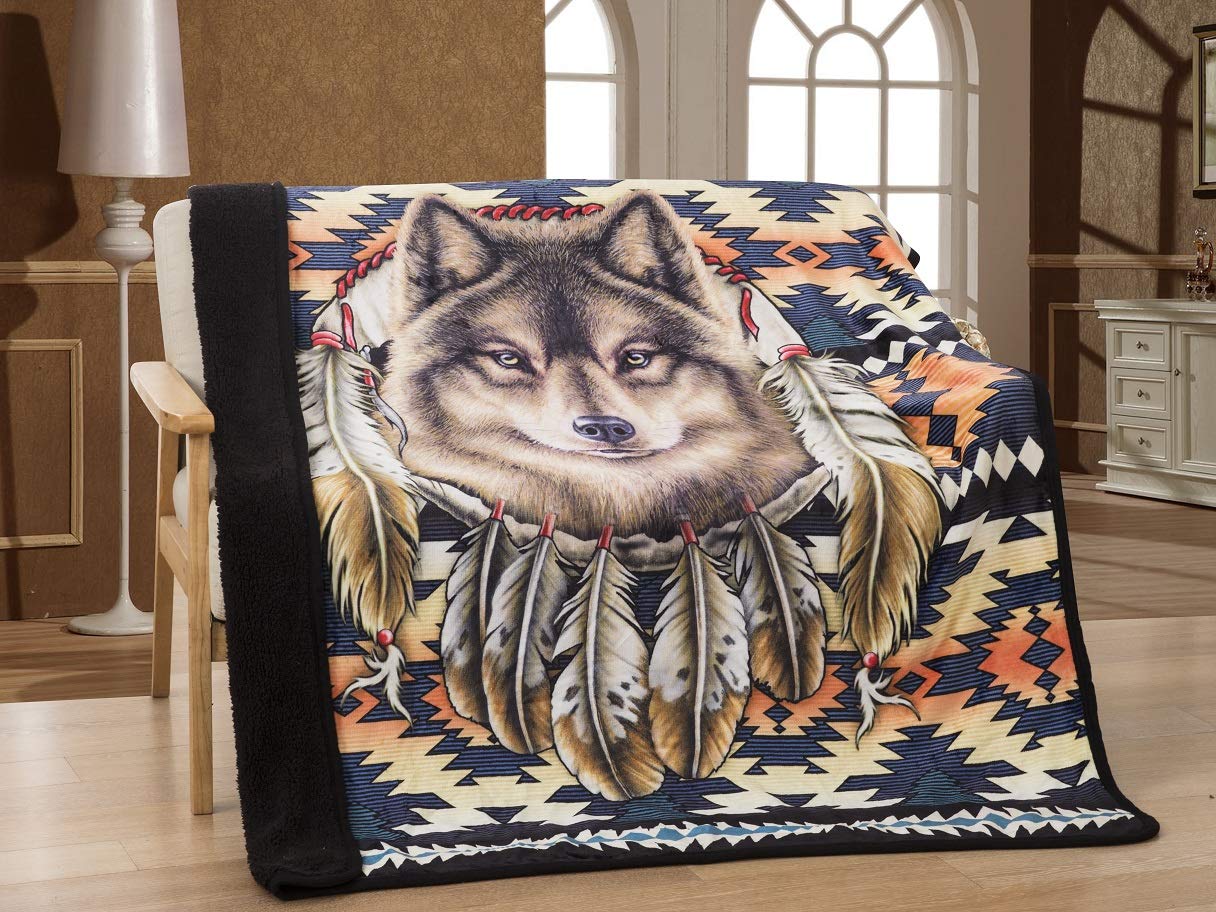 Nu Trendz Signature Designs Licensed Throw Blanket With Sherpa Lining 50'X 60' (Wolf Shield)
