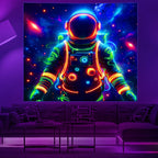 Apdidl Tapestry Space Astronaut Blacklight UV Reactive Polyester 51"X60" Night Sky