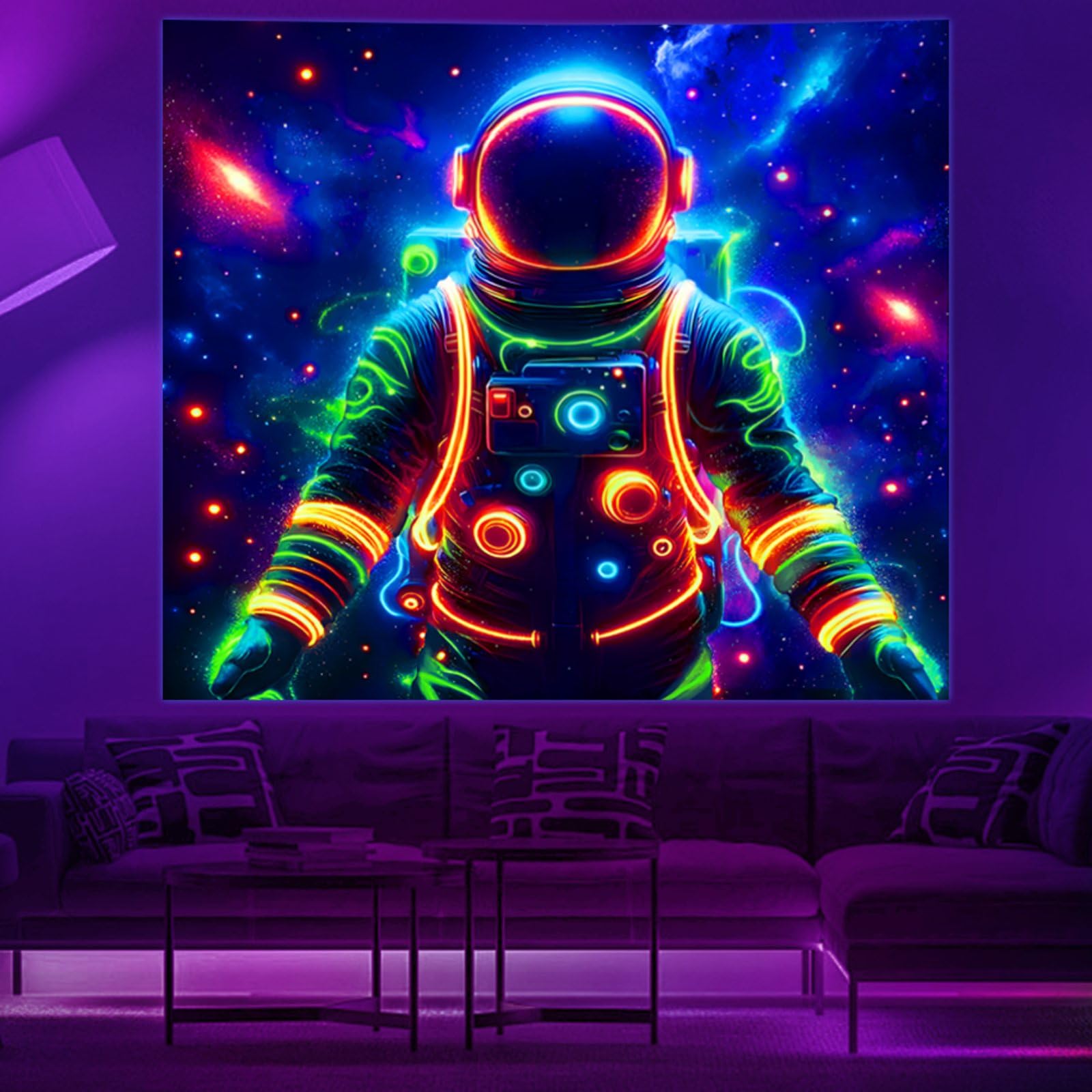 Apdidl Tapestry Space Astronaut Blacklight UV Reactive Polyester 51"X60" Night Sky