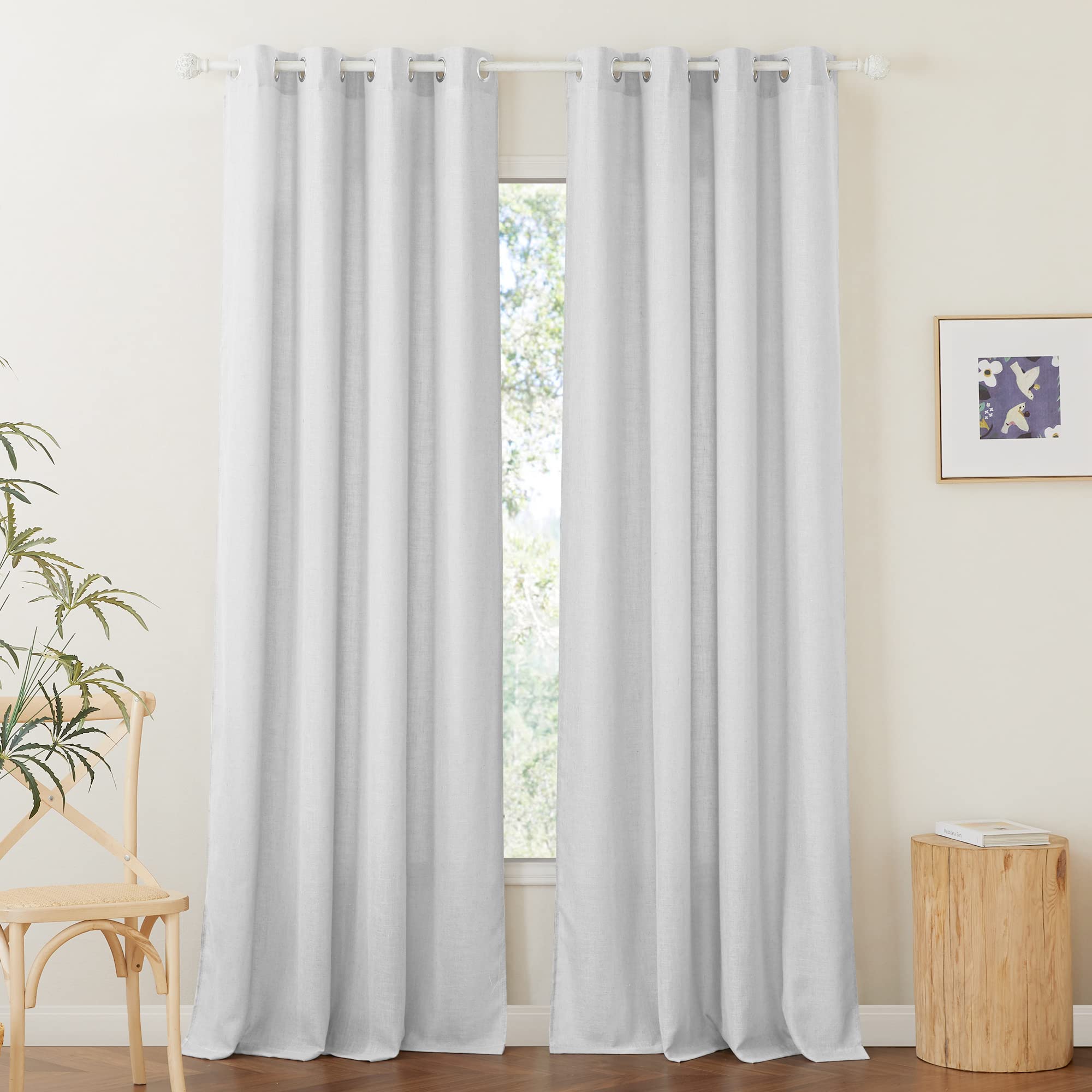 Ryb Home Curtains 95 Inch - Subtle Linen Texture Sheer Curtains For Living Room, Glare Scattering Privacy Drapes For Bedroom/Doo
