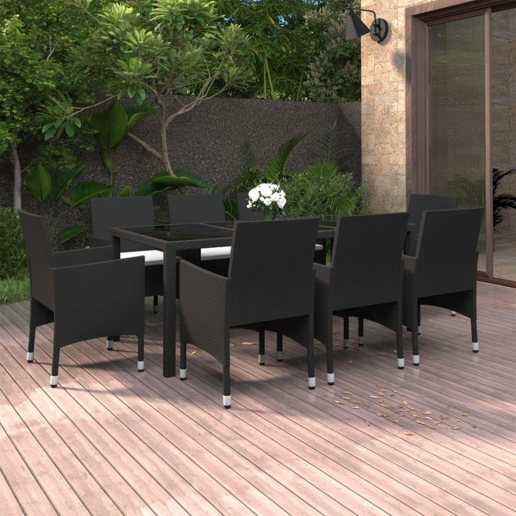 vidaXL Patio Dining Set 9 Piece Garden Outdoor Lawn Yard Terrace Balcony Backyard Table and Chair Seat Seating Furniture Poly Rattan Black