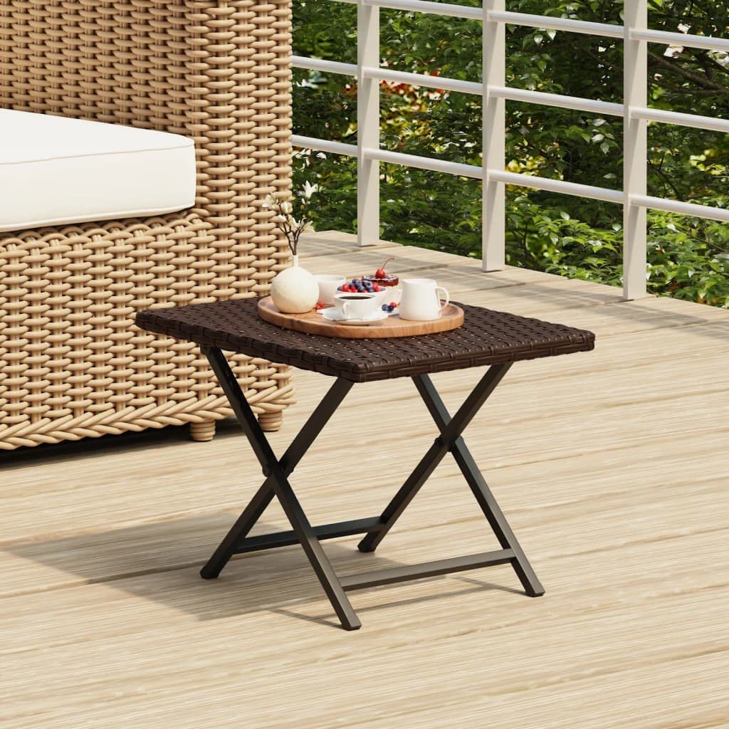 vidaXL Folding Table Brown 45 x 35 x 32 cm Resin Braided Folding Table, Table, Patio Furniture, Garden Furniture, Outdoor Furniture