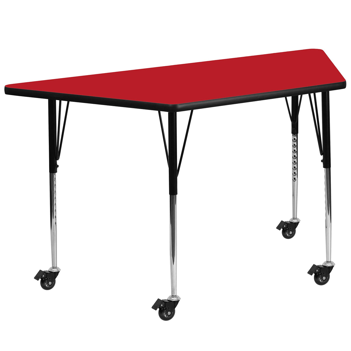 Flash Furniture Mobile 22.5''W x 45''L Trapezoid Red HP Laminate Activity Table - Standard Height Adjustable Legs