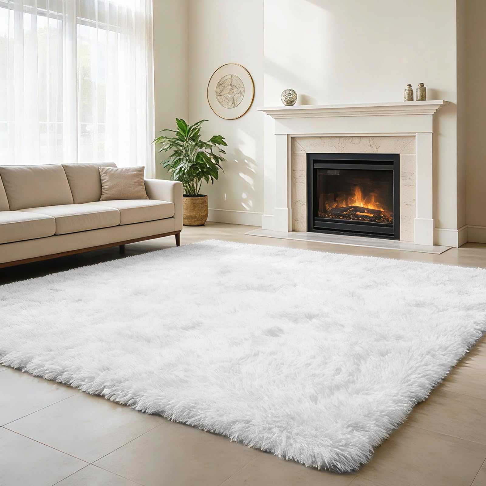 9x12 Fluffy Area Rugs for Living Room,Large White Fuzzy Shag Area Rug for Bedroom,Soft Non-Shedding Indoor Plush Carpet for Kids