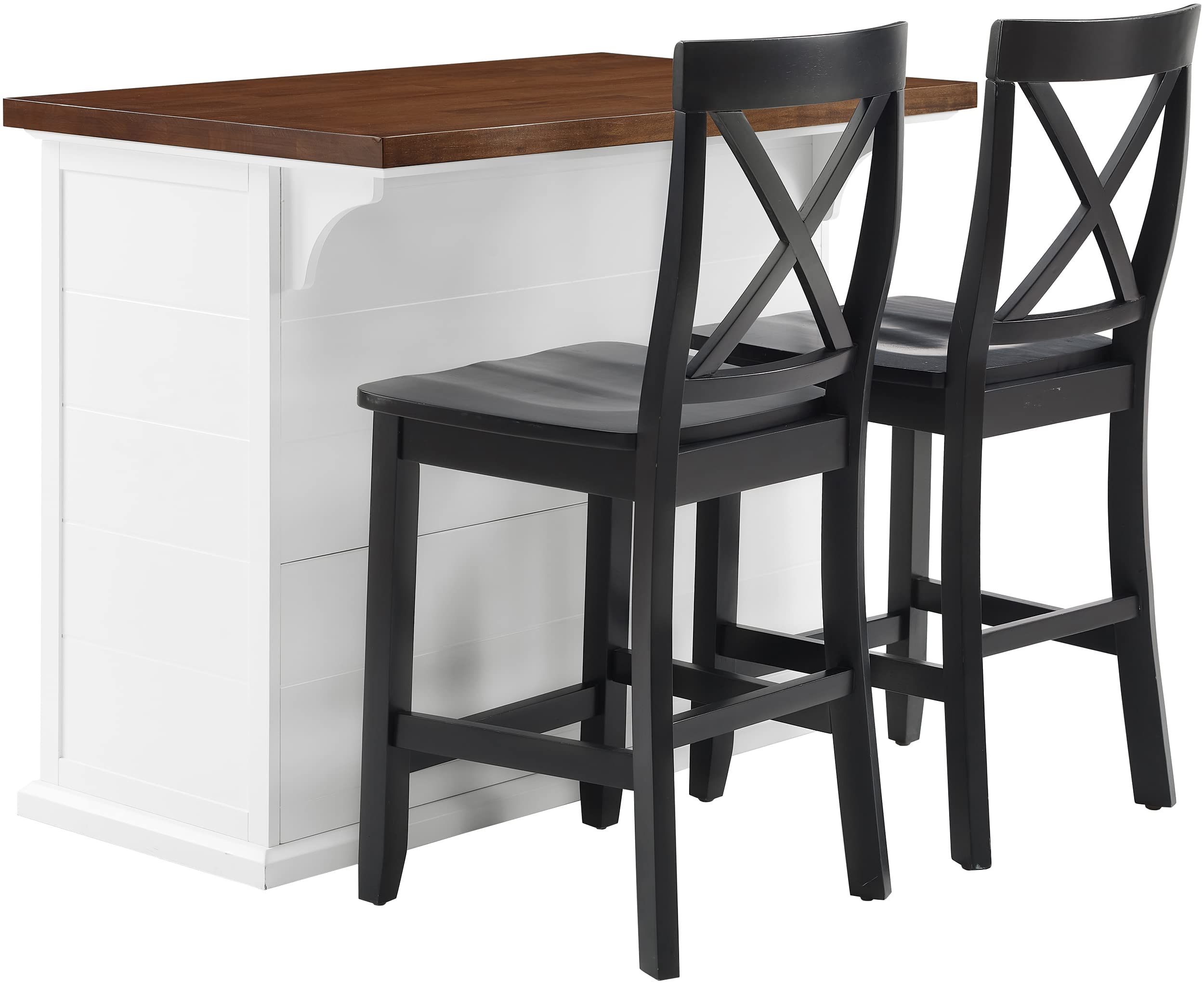 Crosley Furniture Bartlett Kitchen Island with Wood Top and X-Back Stools, White/Black