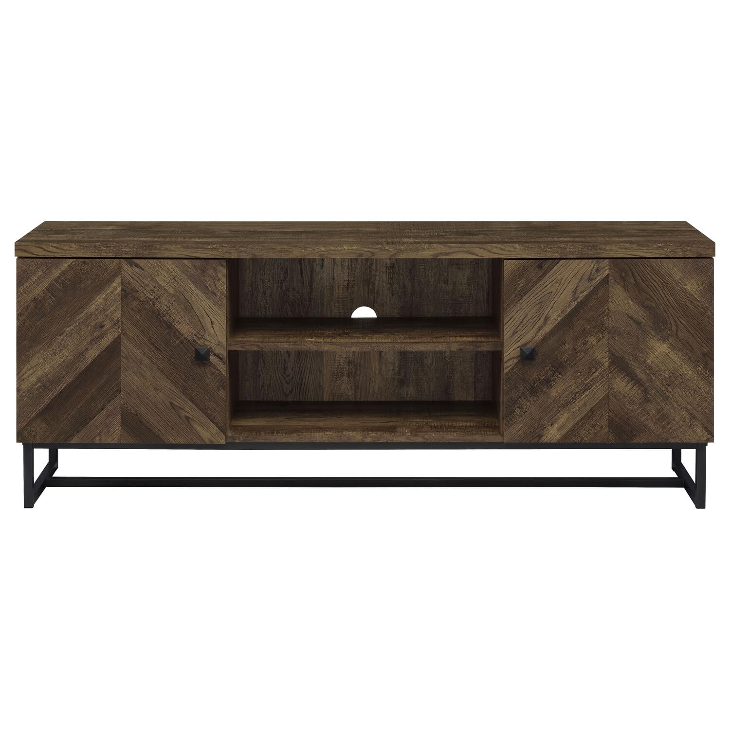 Coaster Home Furnishings Myles 2-Door TV Console with Adjustable Shelves Rustic Oak Herringbone