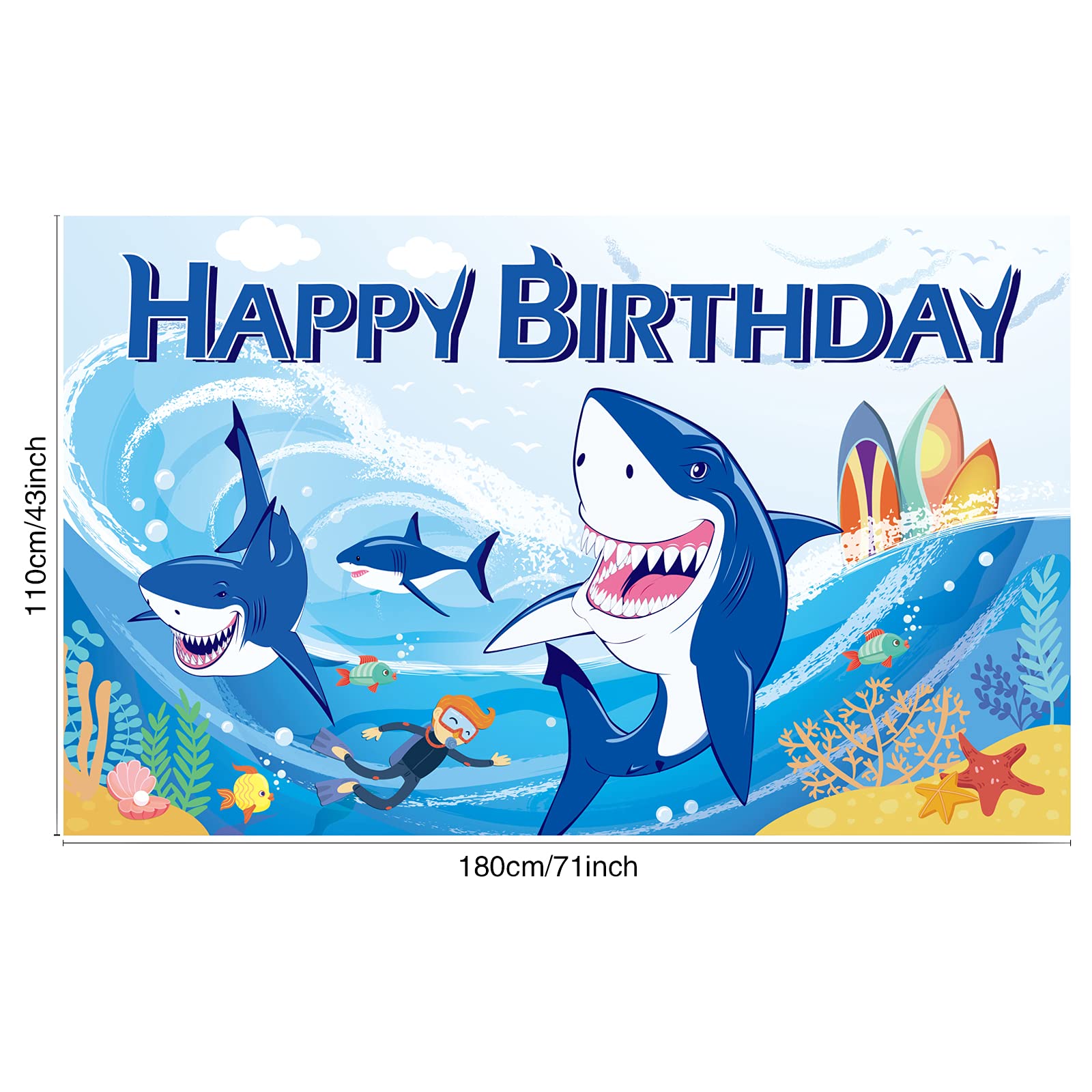 Shark Backdrop For Photo Booth, Shark Happy Birthday Banner, Shark Themed Under The Sea Background Birthday Sign Party Decoratio