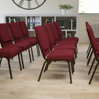 Flash Furniture Hercules Series 18.5''W Stacking Church Chair In Burgundy Fabric - Gold Vein Frame