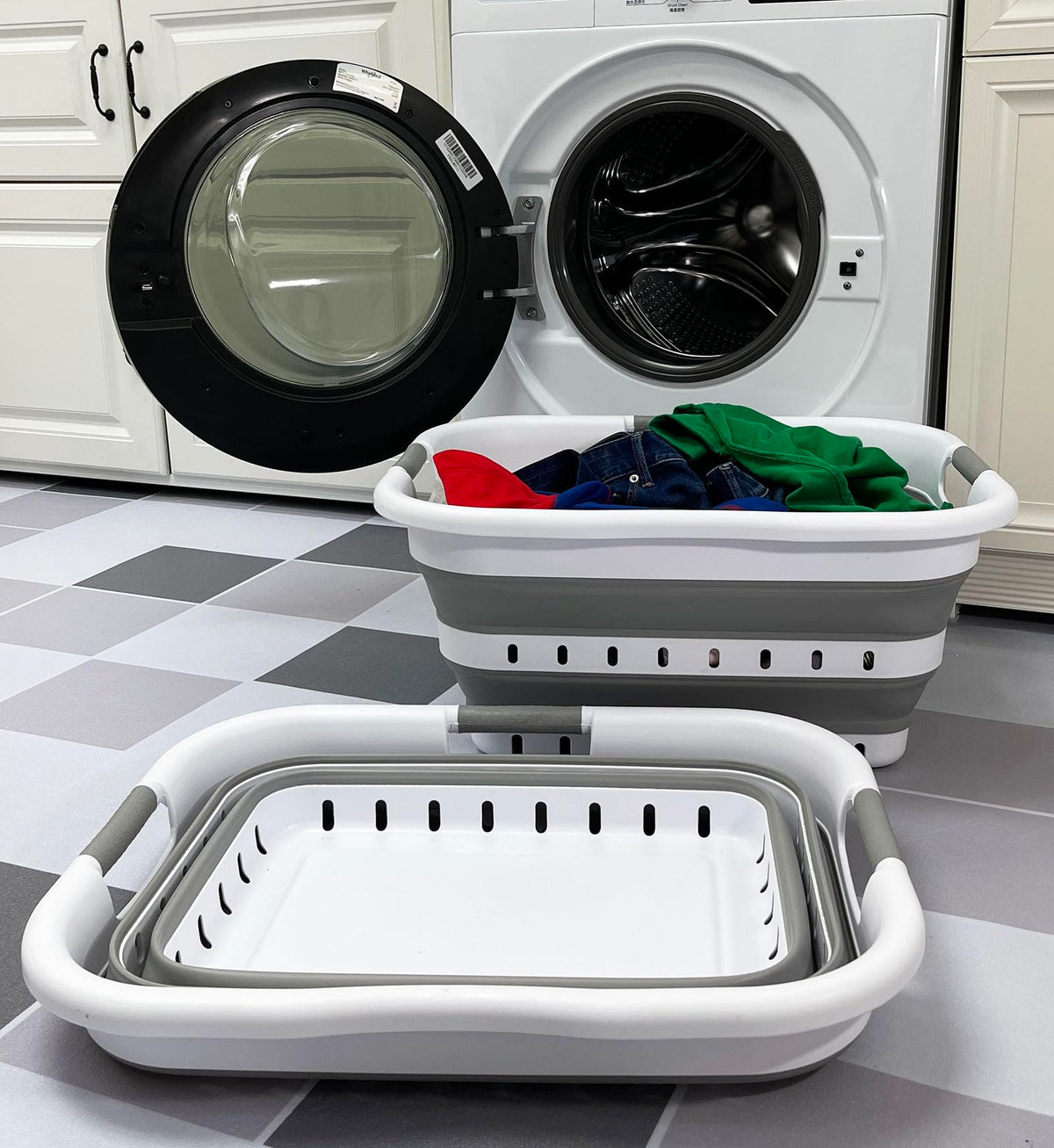 SAMMART Pack of 2 Collapsible Plastic Laundry Basket & Clothes Hamper, Comfort NonSlip Handle, Foldable Storage Organizer with 