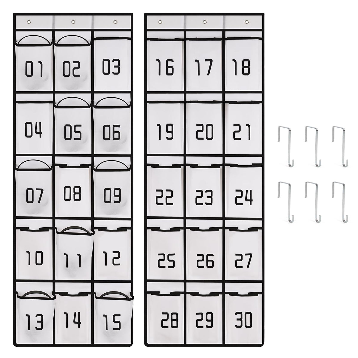 2 Pack Numbered Classroom Headphone Storage Organizer with 30 Pockets,White