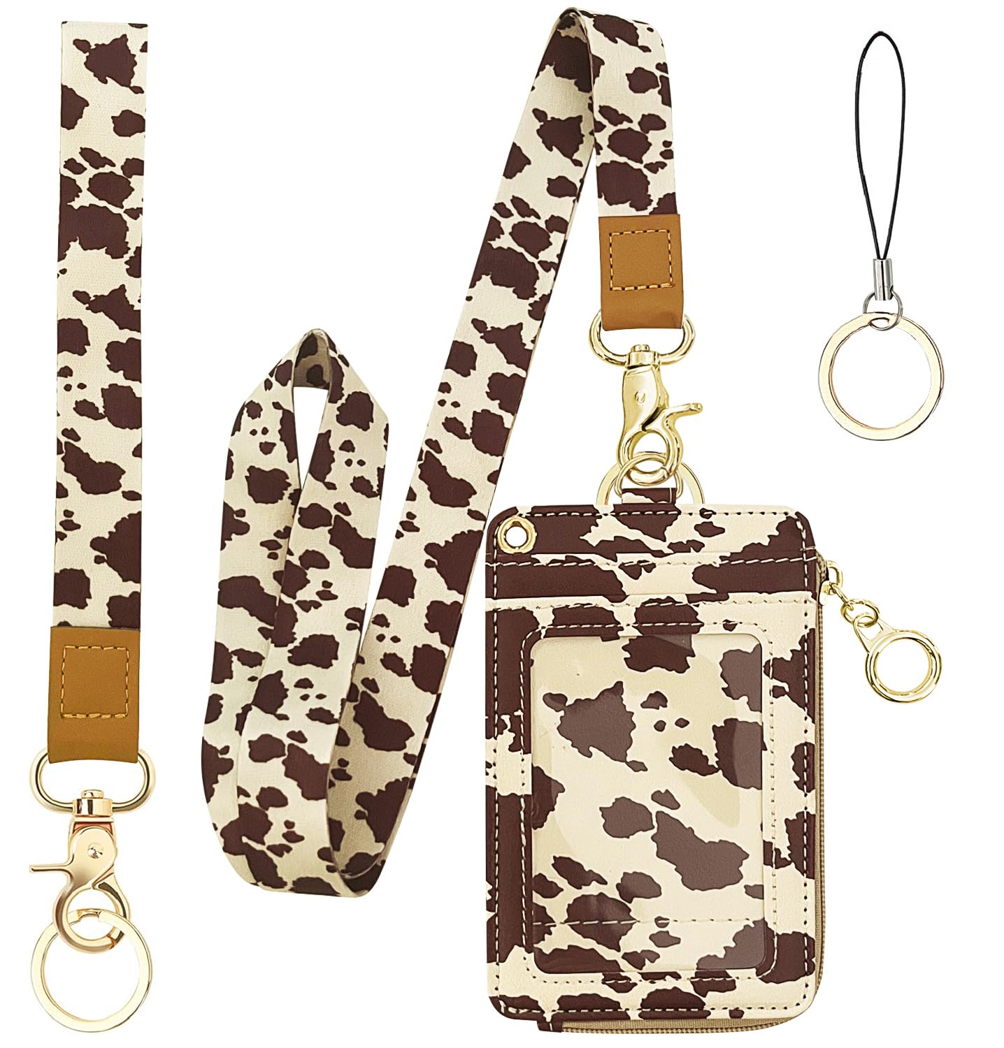 Bolimoss Cow Print Lanyards For Id Badges And Keys,2-In-1 Cute Id Badge Holder & Lanyard Wallet,Pu Leather Wallet Lanyard Card N