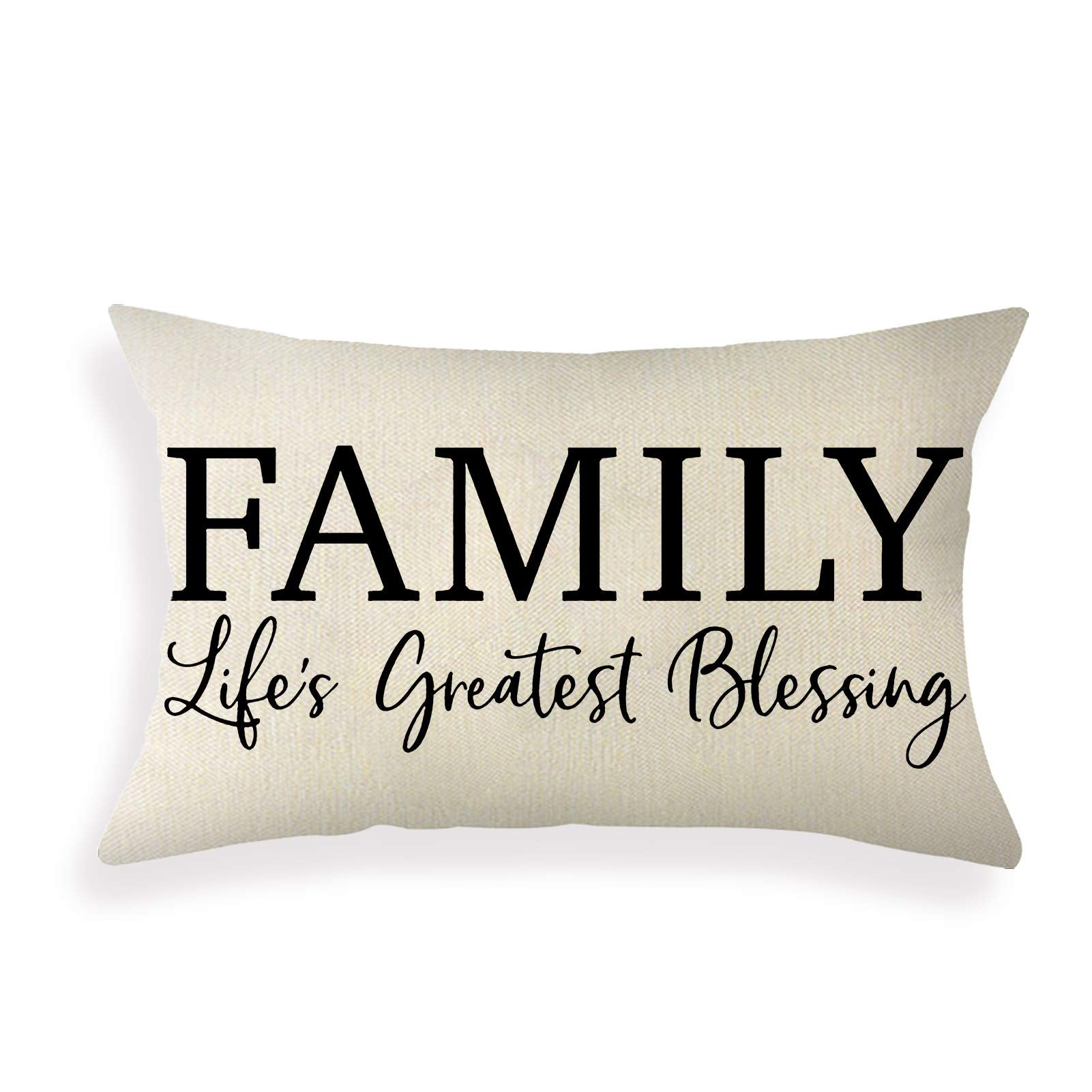 Ogiselestyle Farmhouse Pillow Covers With Family Quote 12X20 Inch Rustic D  Cor Lumbar Pillow Covers With Saying Housewarming Gi