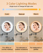 Benbilry 9    Wall Mounted Lighted Makeup Vanity Mirror With 3 Color Dimming Lights, Large Size 1X/10X Magnifying Double Sided L