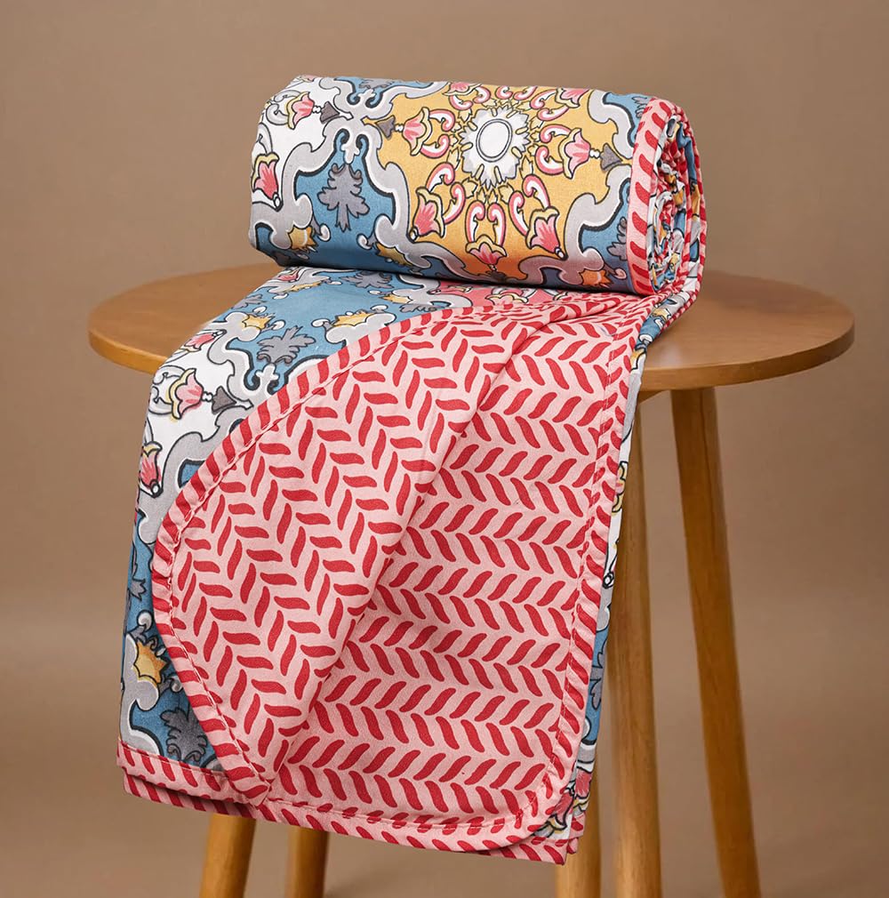 Bsb Home Pure Cotton 120 Gsm Reversible Soft Lightweight Printed Single Bed Blanket/Ac Dohar/Skin Friendly Dohar152 X 225 Cm  