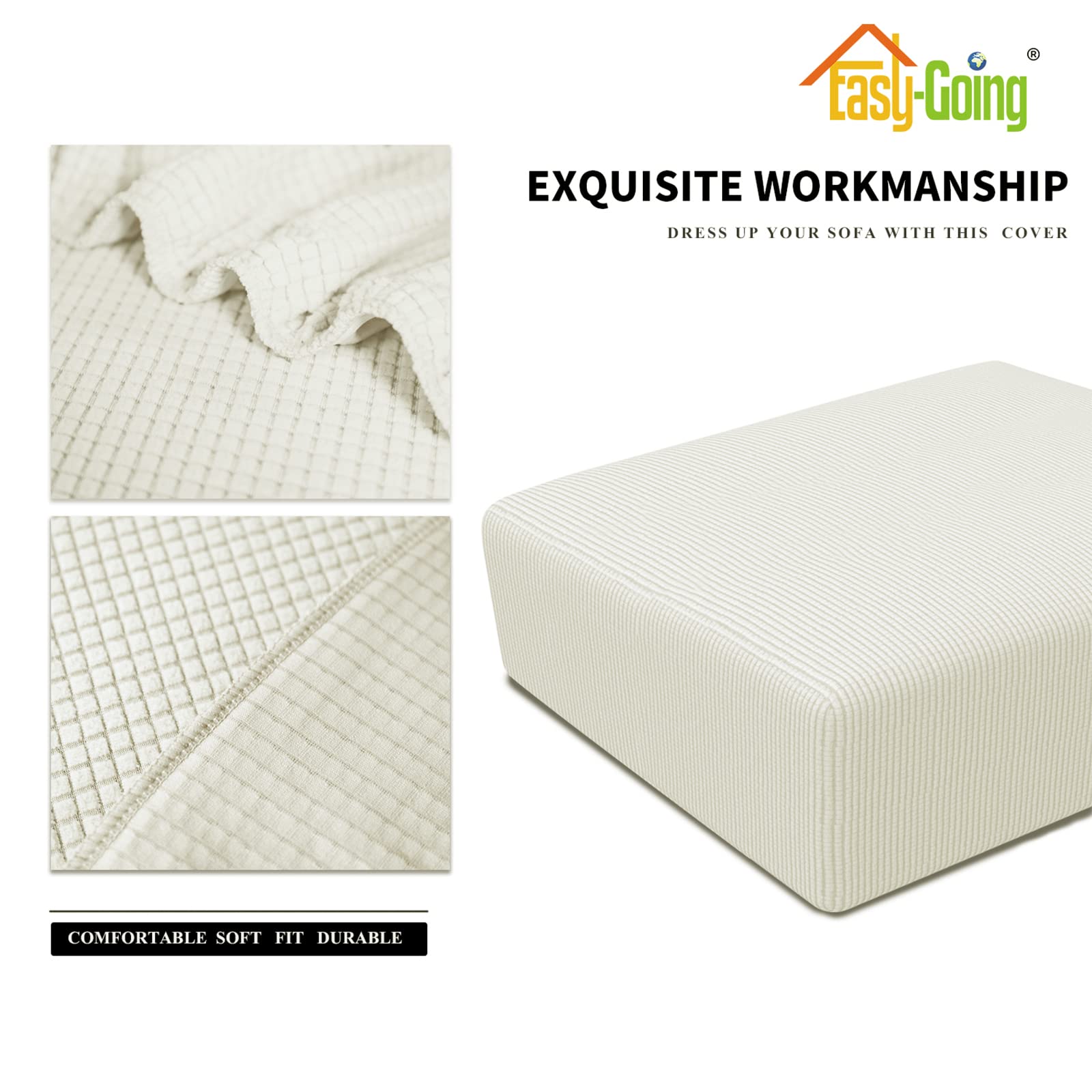 Easy-Going Stretch Square Ottoman Cover 40X40X15 Inch Folding Storage Stool Furniture Protector Soft Rectangle Slipcover With Elastic Bottom Cream