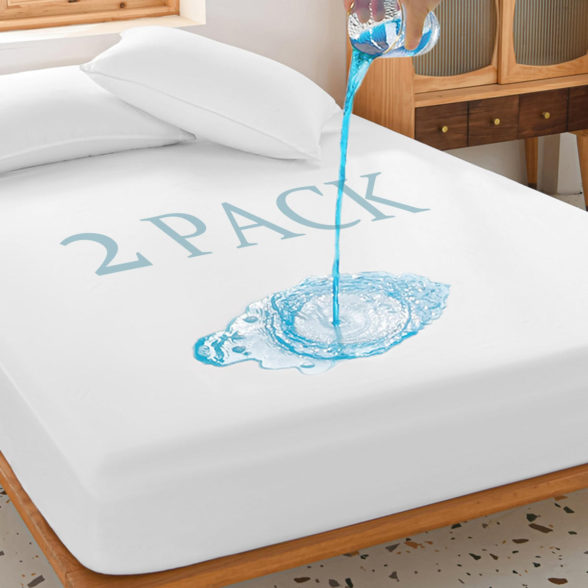 2 Pack Twin Waterproof Mattress Protector Deep Pocket Mattress Cover, Soft Breathable Mattress Pad, Fitted Noiseless Waterproof
