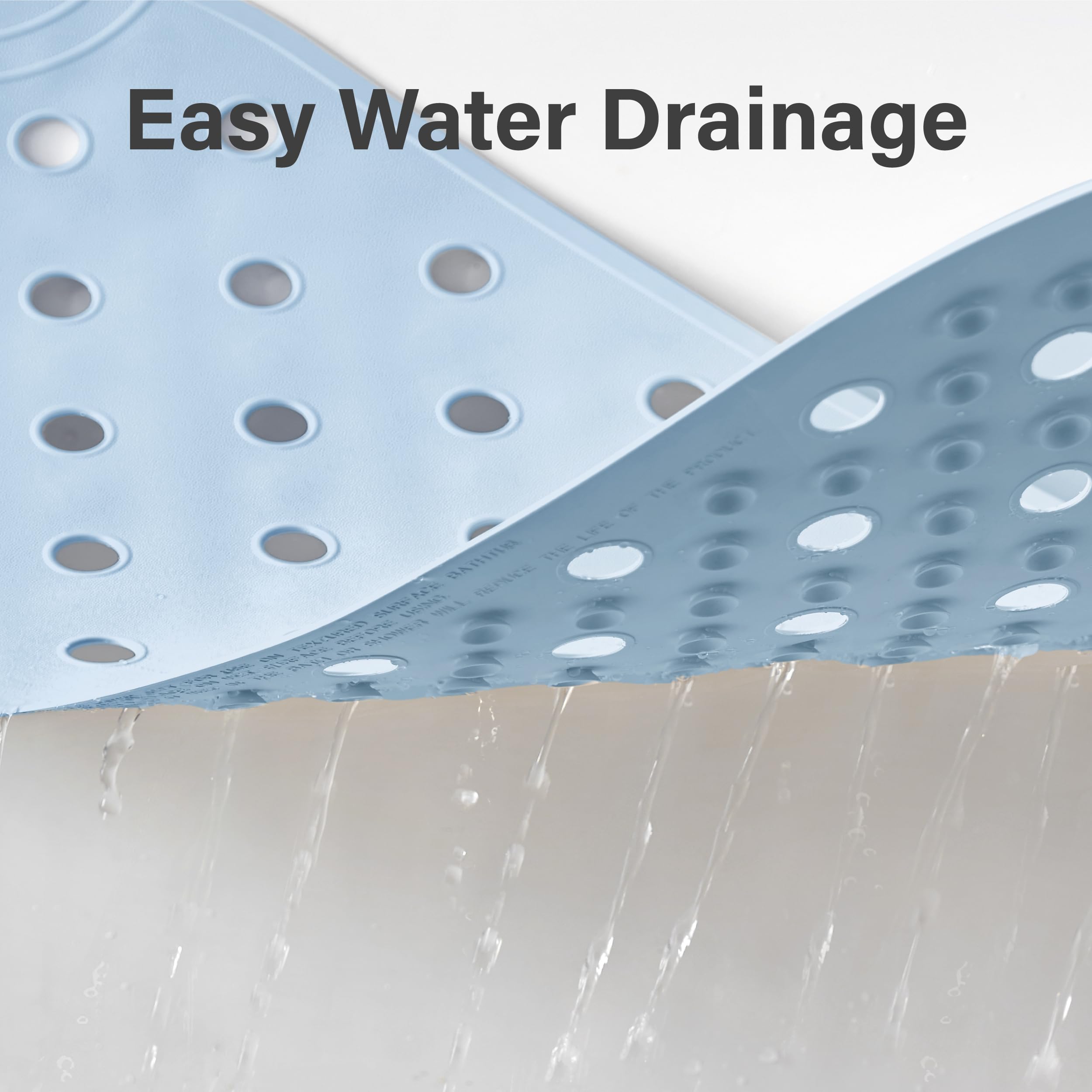 Selfsuite Rubber Bathtub Mat Shower Mat Non-Slip, 31X14 Inch, Bath Tub Floor Mat With Suction Cups And Drainage Holes, Light Blu