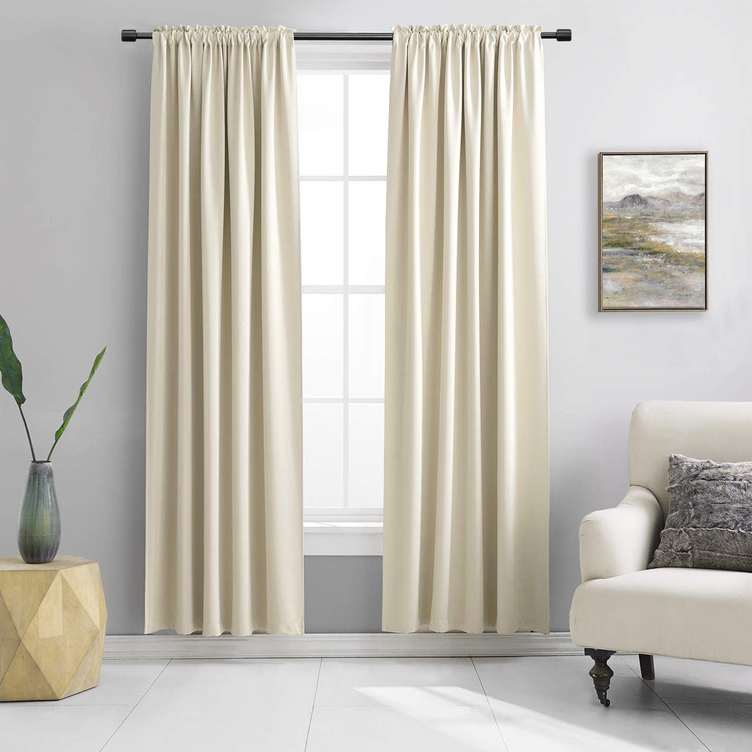 Donren 84 Inche Length Curtain Panels - Light Reducing Thermal Insulated Solid Blackout Curtains/Panels/Drapes For Living Room (Set Of 2, 60 Inches By 84 Inch, Light Beige)