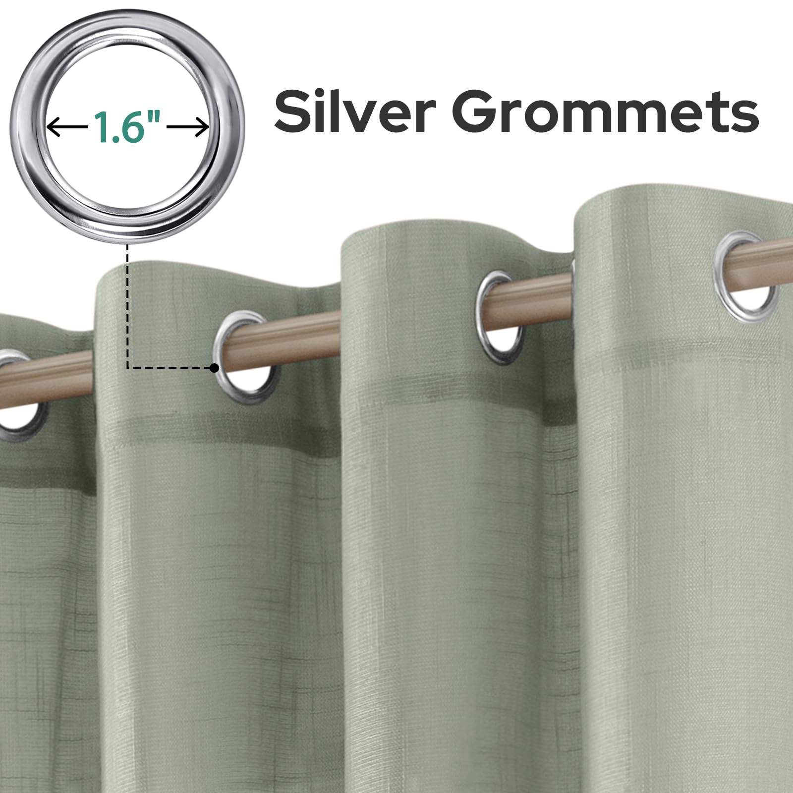 Homeideas Sage Green Linen Sheer Curtains 63 Inches Long 2 Panels Textured Semi Sheer Curtains Farmhouse Curtains Sheer Privacy