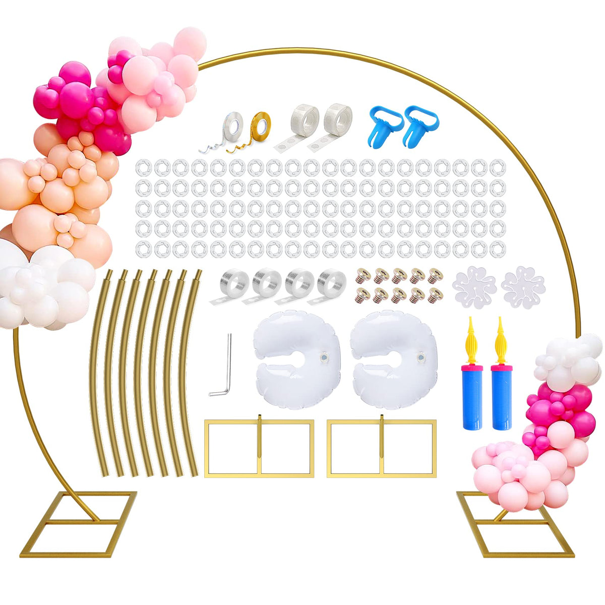 Kusamue Balloon Arch Stand Kit, 7.9Ft (2.4M) Metal Round Backdrop Stand Frame Set: Wedding Arch Half Circle Gold Balloon Arch Fo