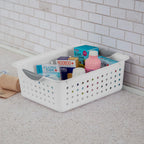 Sterilite Medium Ultra Basket, Storage Bin To Organize Closets, Cabinets, Pantry, Shelving And Countertop Space, White, 24-Pack