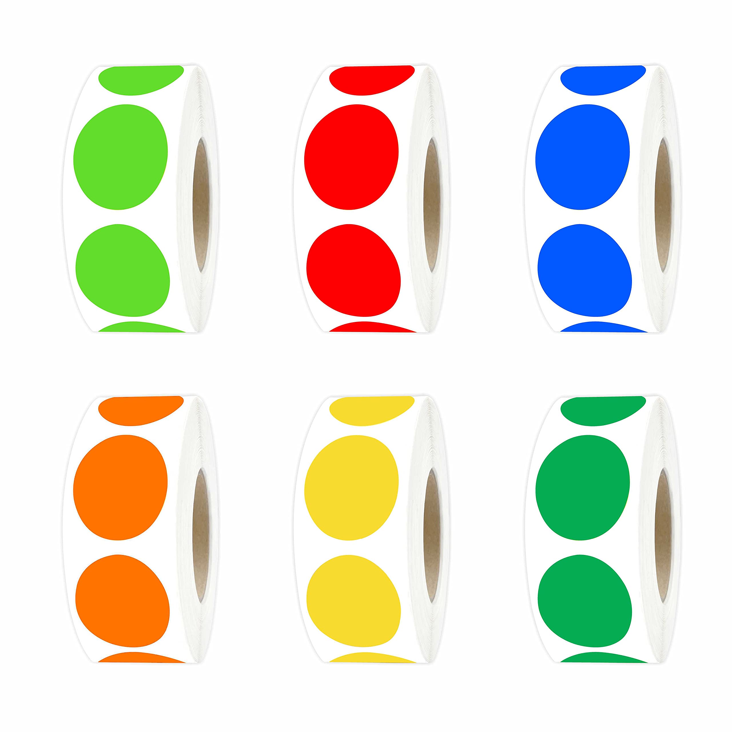 Parlaim 6000Pcs 1' Round Color-Code Dot Label Stickers, 6 Assorted Multi Colored Tags, 1 Inch Dispenser Box For School Office Y